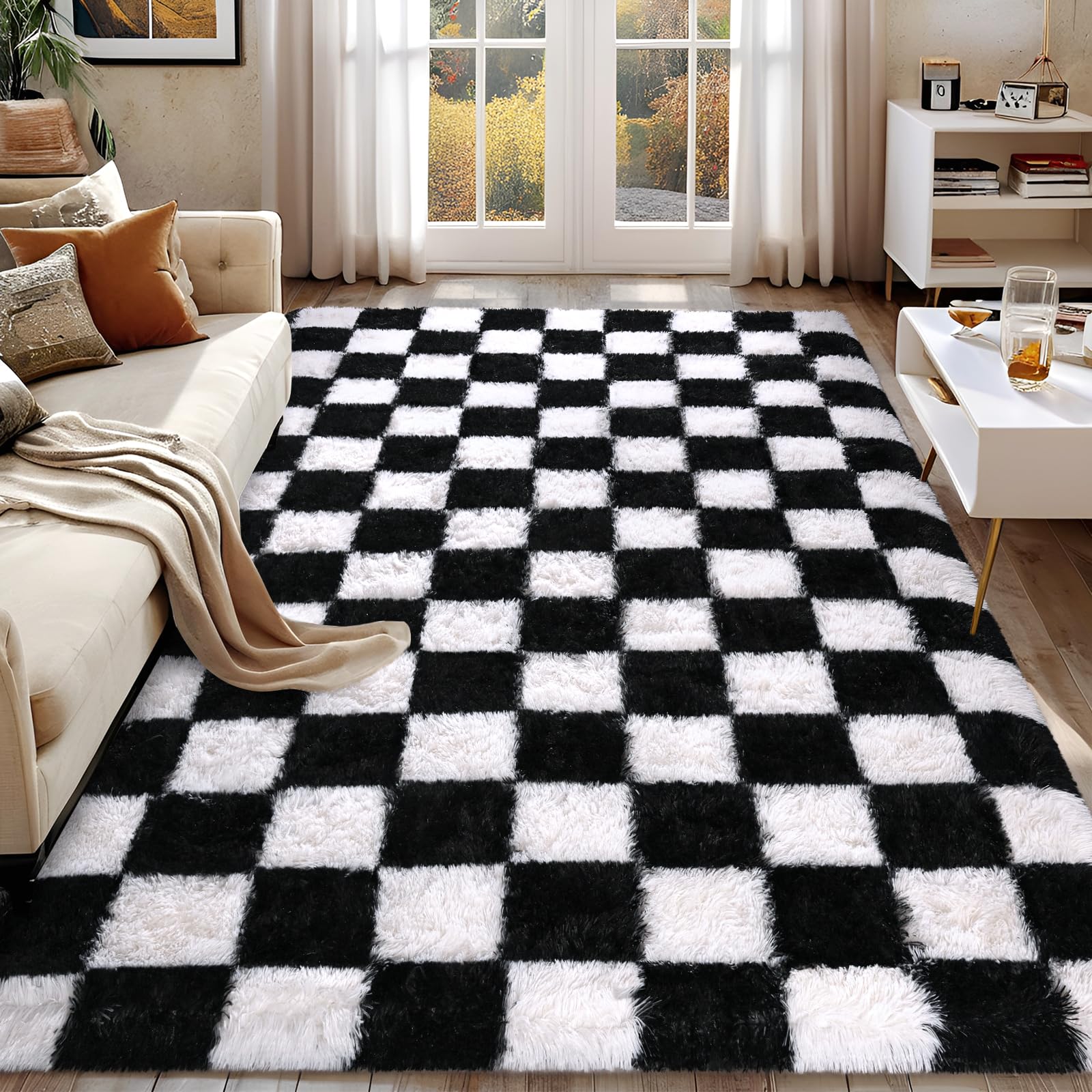 Fluffy Dark Green 6x9 Area Rugs for Living Room, Extra Large Rug for Bedroom Decor, Big Shaggy Floor Carpet, Soft Plush Thick Non-Slip Rectangle Carpets for Home Decor