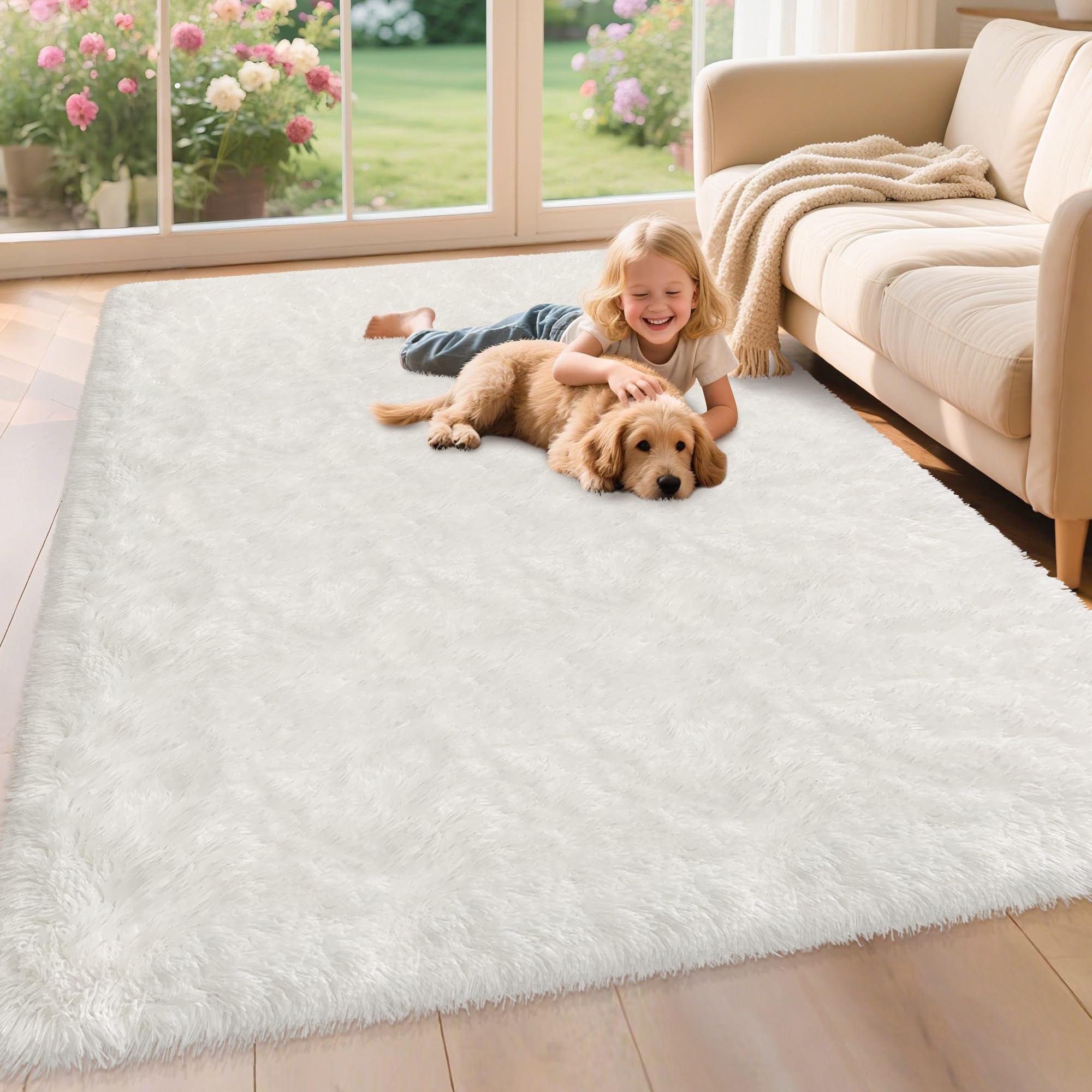 5x8 Ft Light Grey Large Area Rugs for Bedroom,Fluffy Furry Rug Floor Carpets Shaggy Playing Mat for Kids Baby Girls Room Nursery Home Decor Tie Dyed Gray Thick Rugs Fuzzy Home Decor