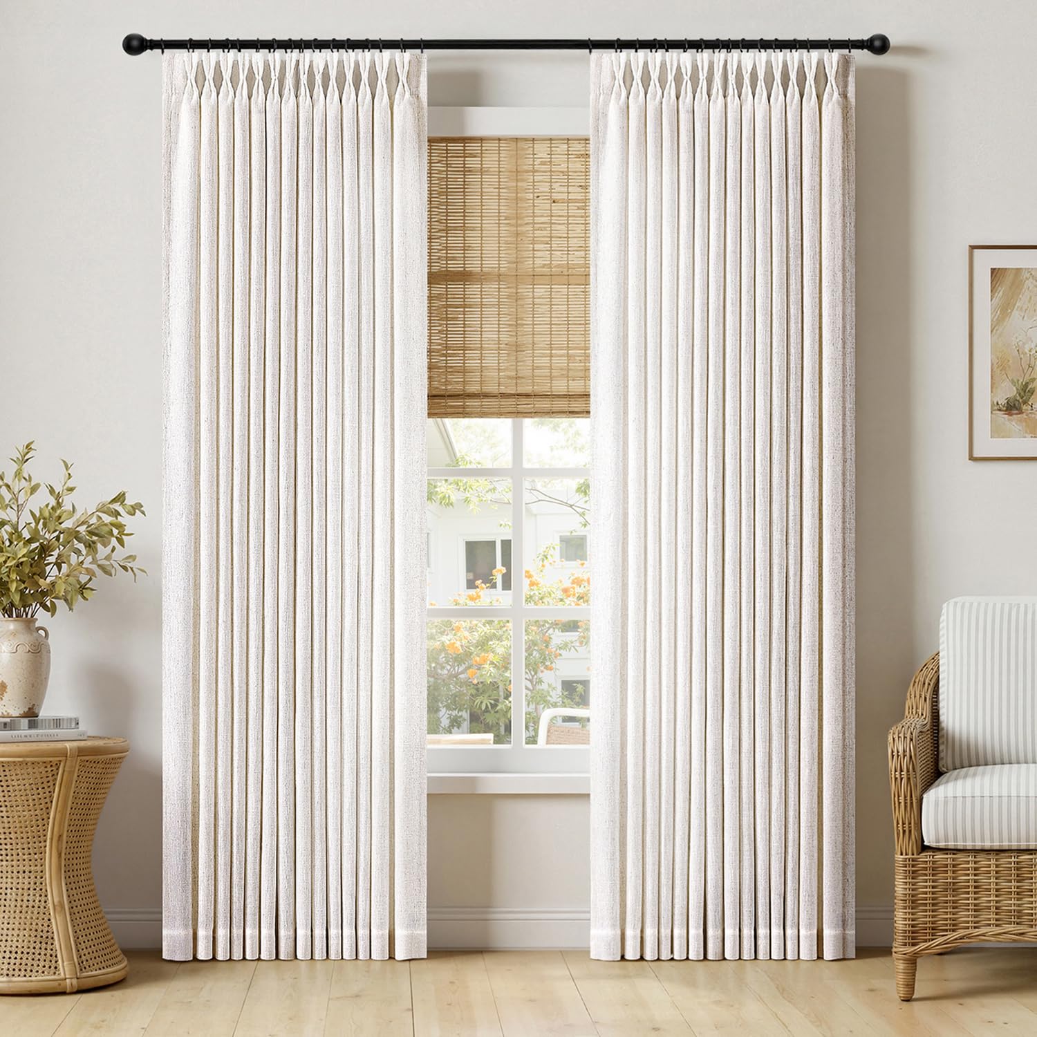 MIULEE Pinch Pleated Thick Linen Curtains 90 Inches Long 2 Panels for Living Room Bedroom, Linen Texture Memory Trained Drapes Pinch Pleat Rustic Farmhouse Window Curtains with Hooks&Rings, Taupe