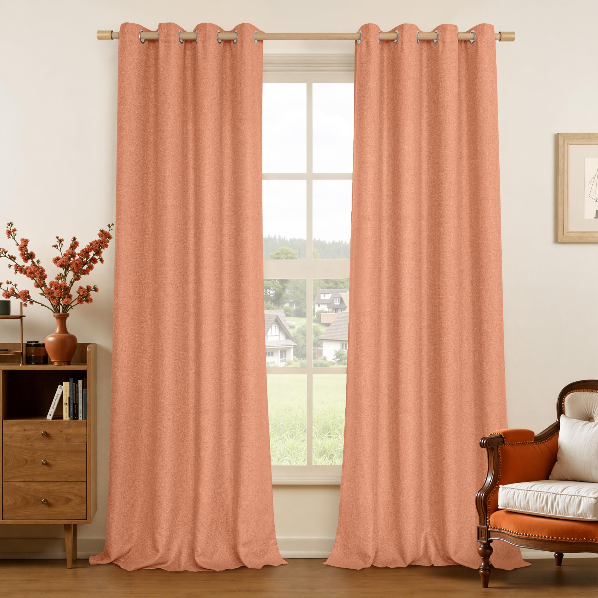LAMIT Natural Beige Linen Curtains for Bedroom, 84 inches Grommet Thermal Insulated Thick Burlap Farmhouse Neutral Curtains Noise Reducing Light Filtering Drapes for Living Room, 2 Panels, W60 x L84