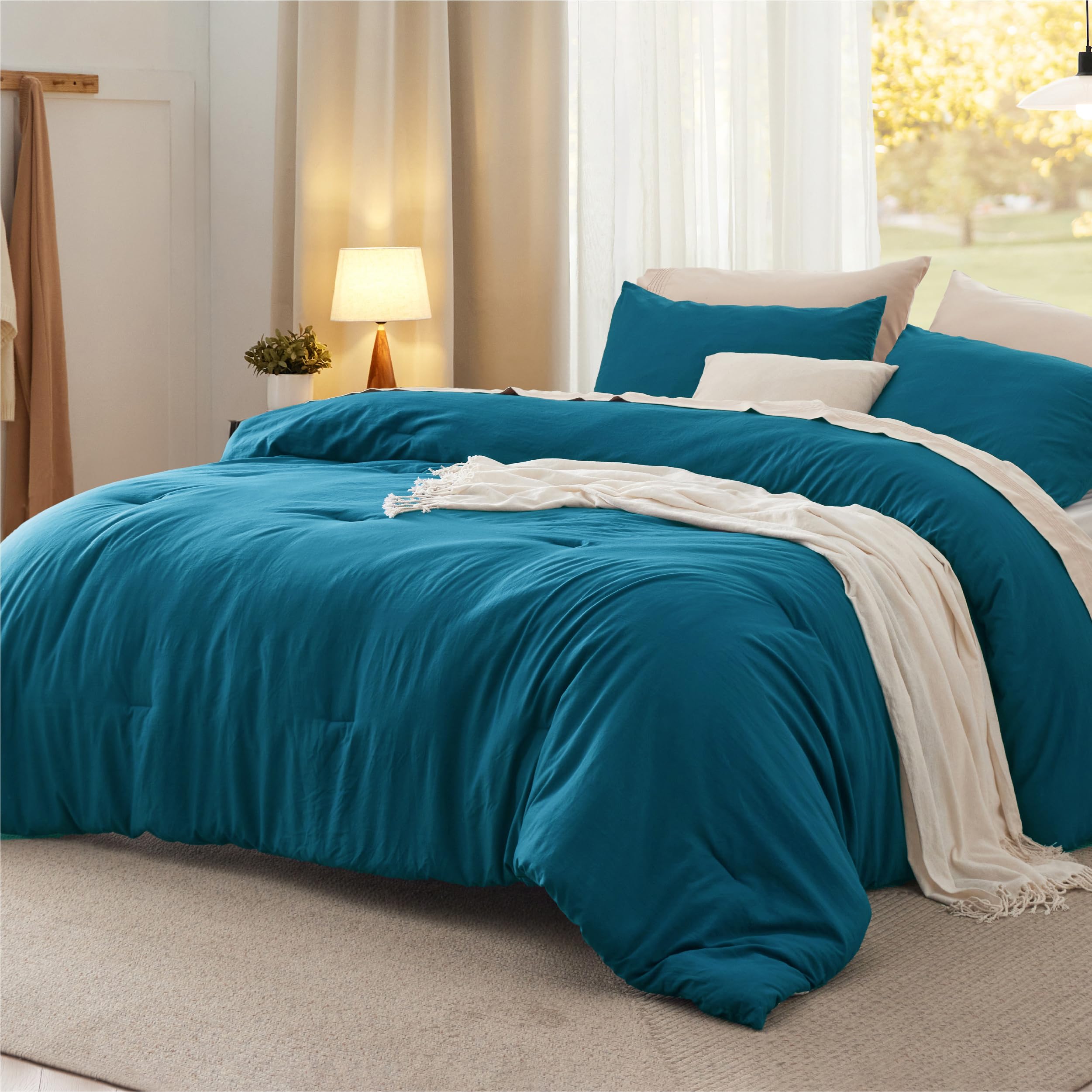 Bedsure King Comforter Set, Beige Soft Prewashed Bedding for All Seasons, 3 Pieces GentleSoft™ Bed Set, 1 Lightweight Comforter (104"x90") and 2 Pillowcases (20"x36")