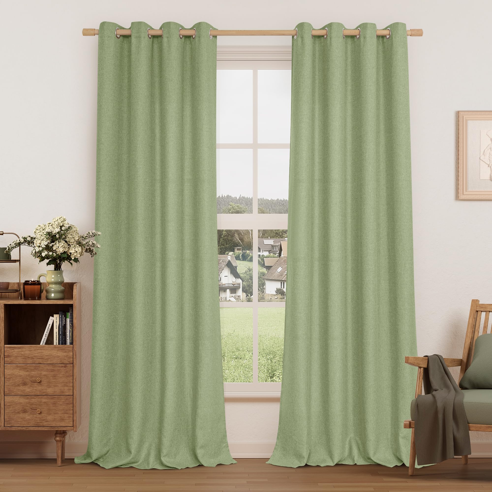 LAMIT Natural Beige Linen Curtains for Bedroom, 84 inches Grommet Thermal Insulated Thick Burlap Farmhouse Neutral Curtains Noise Reducing Light Filtering Drapes for Living Room, 2 Panels, W60 x L84
