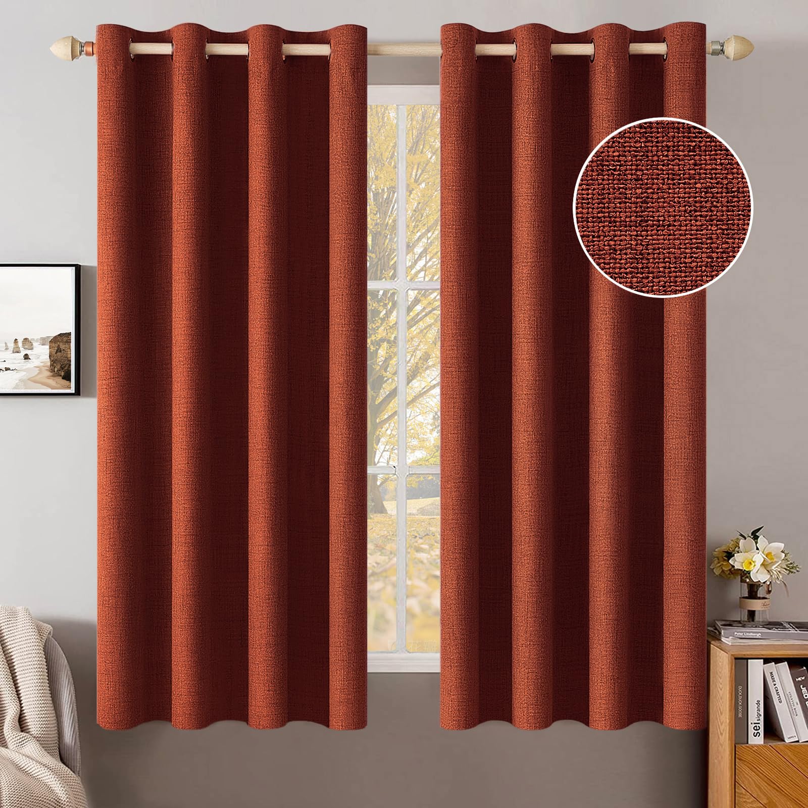 MIULEE 100% Blackout Linen Curtains for Bedroom Thermal Insulated Birch Grommet Room Darkening Curtains & Drapes for Living Room Nursery 52 x 96 Inch (2 Panels)