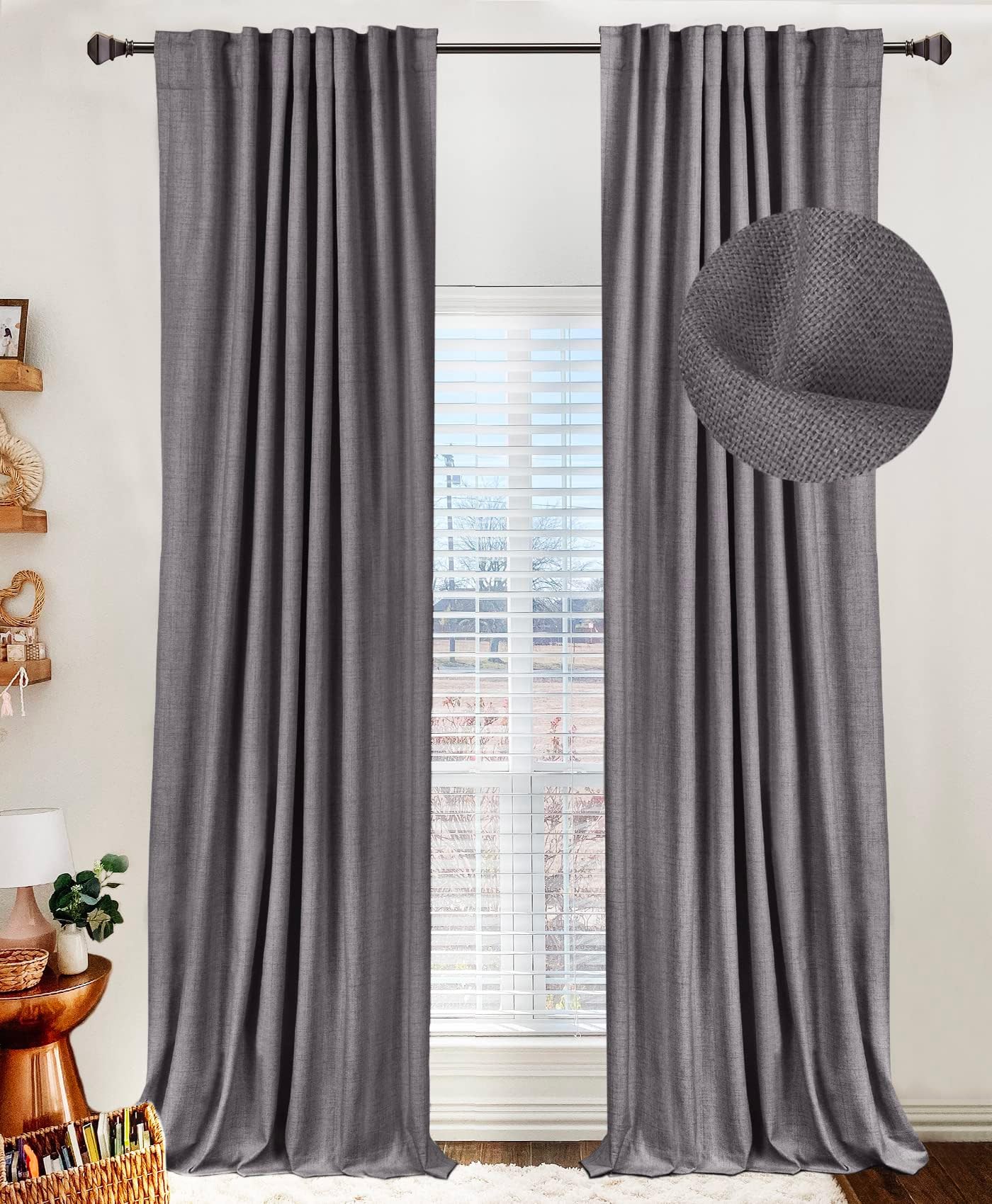 Oatmeal 2-Panel Linen Blackout Curtains, 50"W x 96"L, Thermal Insulated, Back Tab & Rod Pocket for Bedroom & Living Room