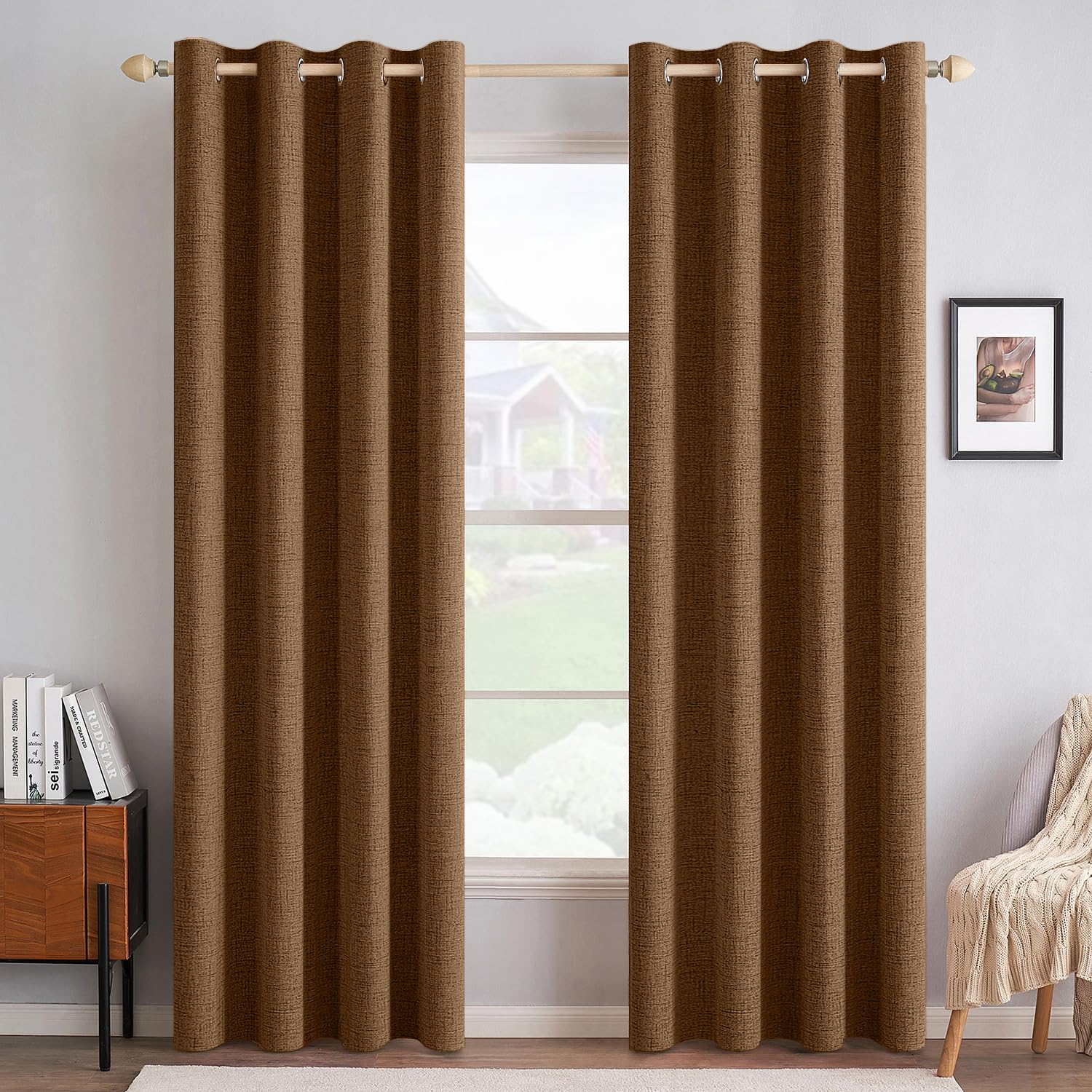MIULEE 100% Blackout Linen Curtains for Bedroom Thermal Insulated Birch Grommet Room Darkening Curtains & Drapes for Living Room Nursery 52 x 96 Inch (2 Panels)