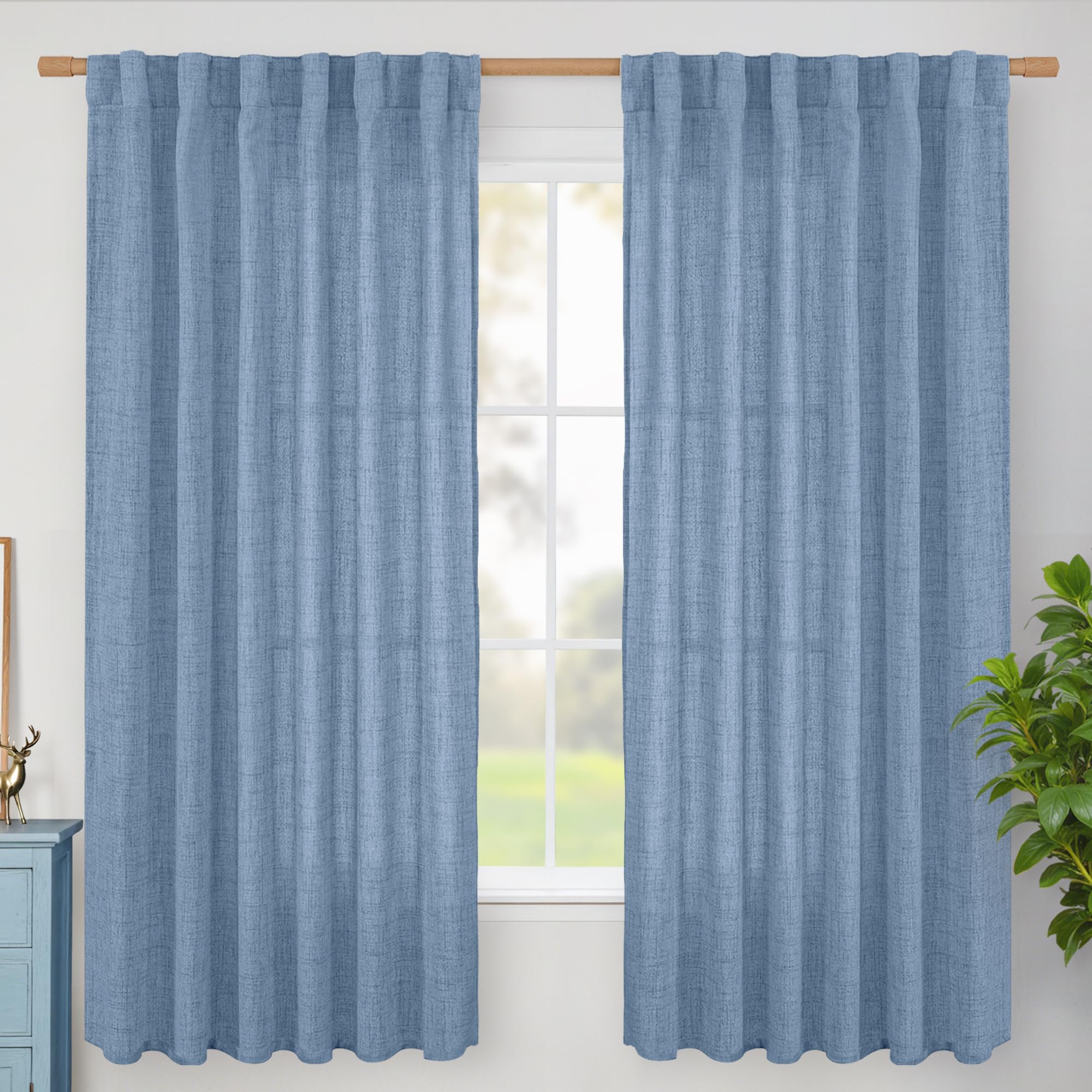BGment Long 102 Inch Length Linen Curtains for Living Room, Natural Rod Pocket Textured Burlap Drapes Rustic Country Light Filtering for Bedroom Semi Sheer Back Tab, 2 Panel, 52 Inch Wide Each Panel