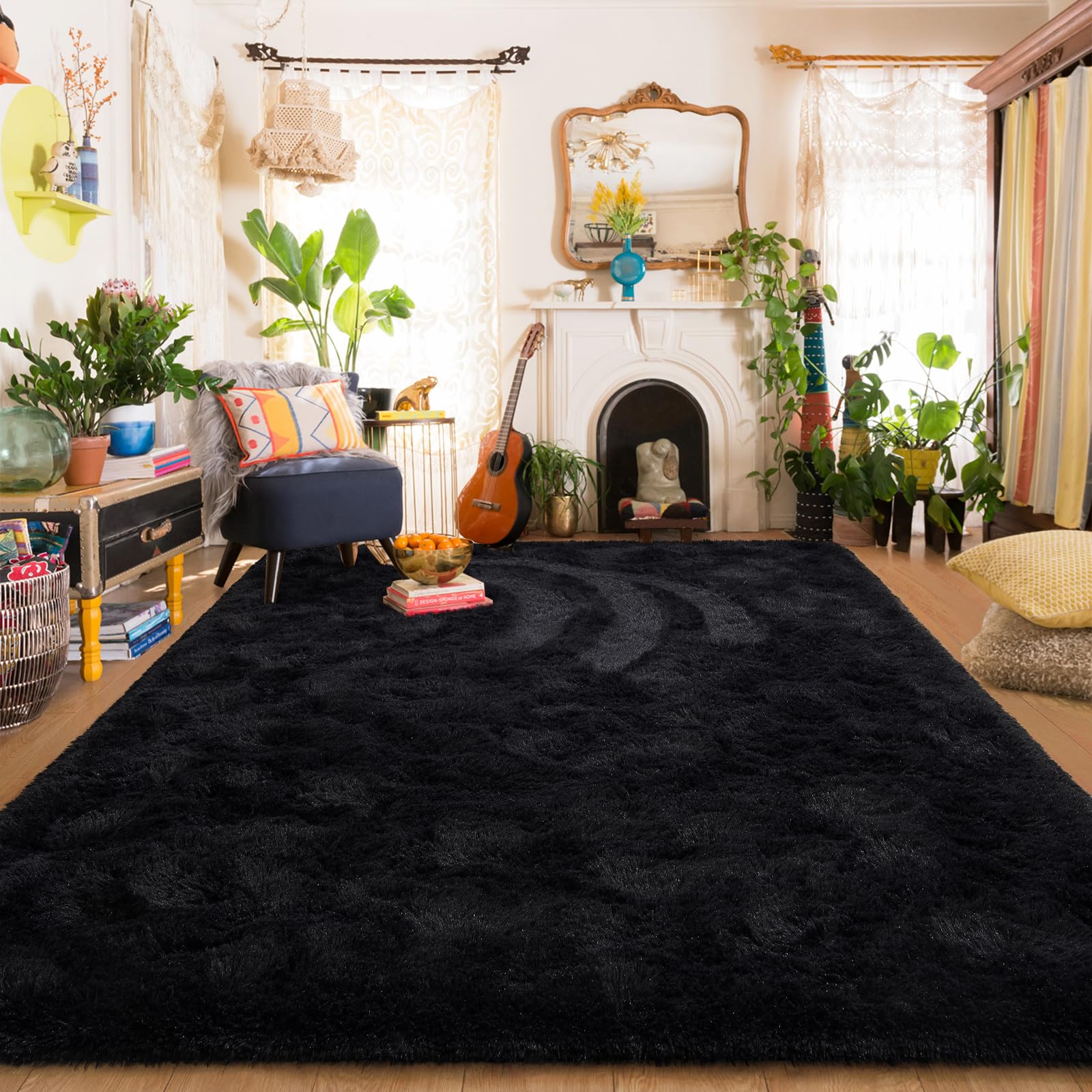 Amearea Yellow 6×9ft Soft Shag Rug, Non-slip Fluffy Carpet for Bedroom, Living Room & Nursery