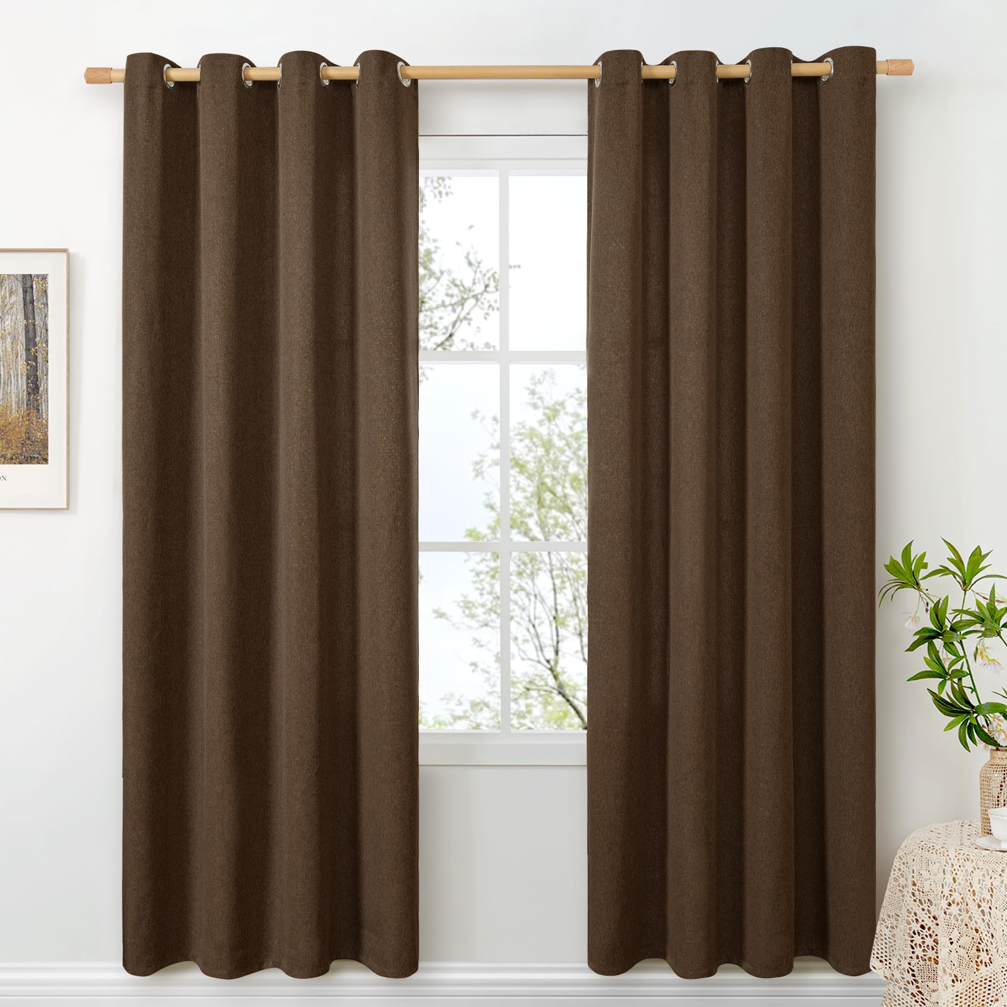 BGment Linen Curtains 95 Inch Long for Living Room 2 Panels, Thick Textured Privacy Floor Length Window Drapes Non See Through for Bedroom Farmhouse Light Filtering Grommet Top, Each 52 Inch Wide