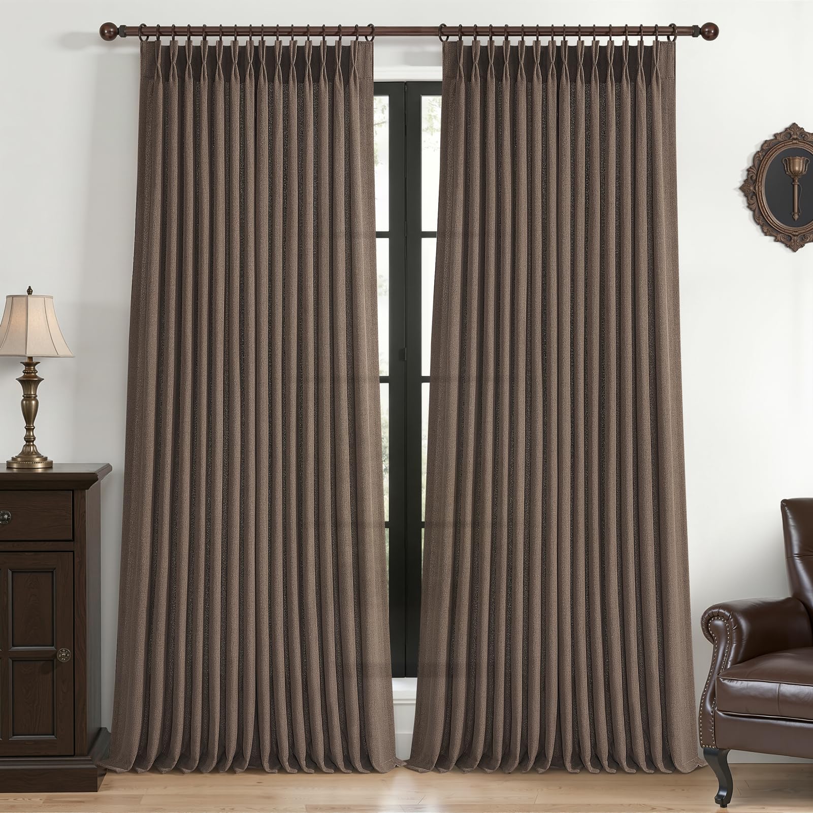 PleatedDrapes 96 Inch Curtains 2 Panel Set, Modern Linen Pleat Back Tab Dining Room Window Curtains Light Filtering Aesthetic Semi Sheer Living Room Drapes with Hooks Ring Cream Oatmeal W40 x L96