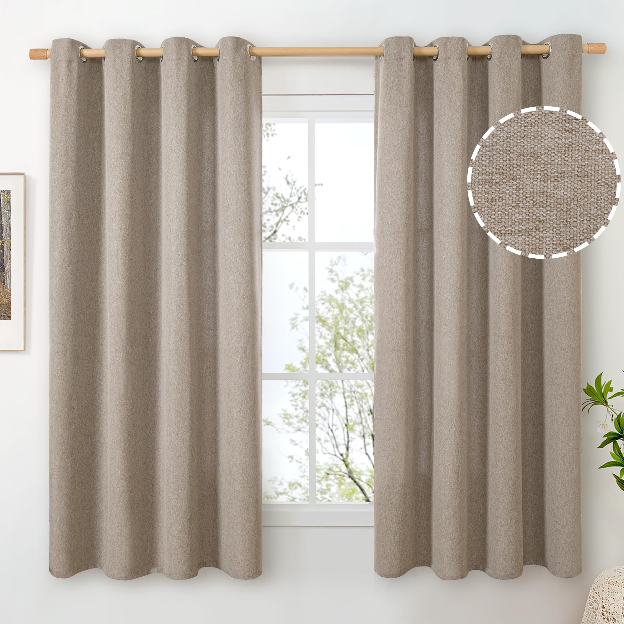 BGment Linen Curtains 95 Inch Long for Living Room 2 Panels, Thick Textured Privacy Floor Length Window Drapes Non See Through for Bedroom Farmhouse Light Filtering Grommet Top, Each 52 Inch Wide