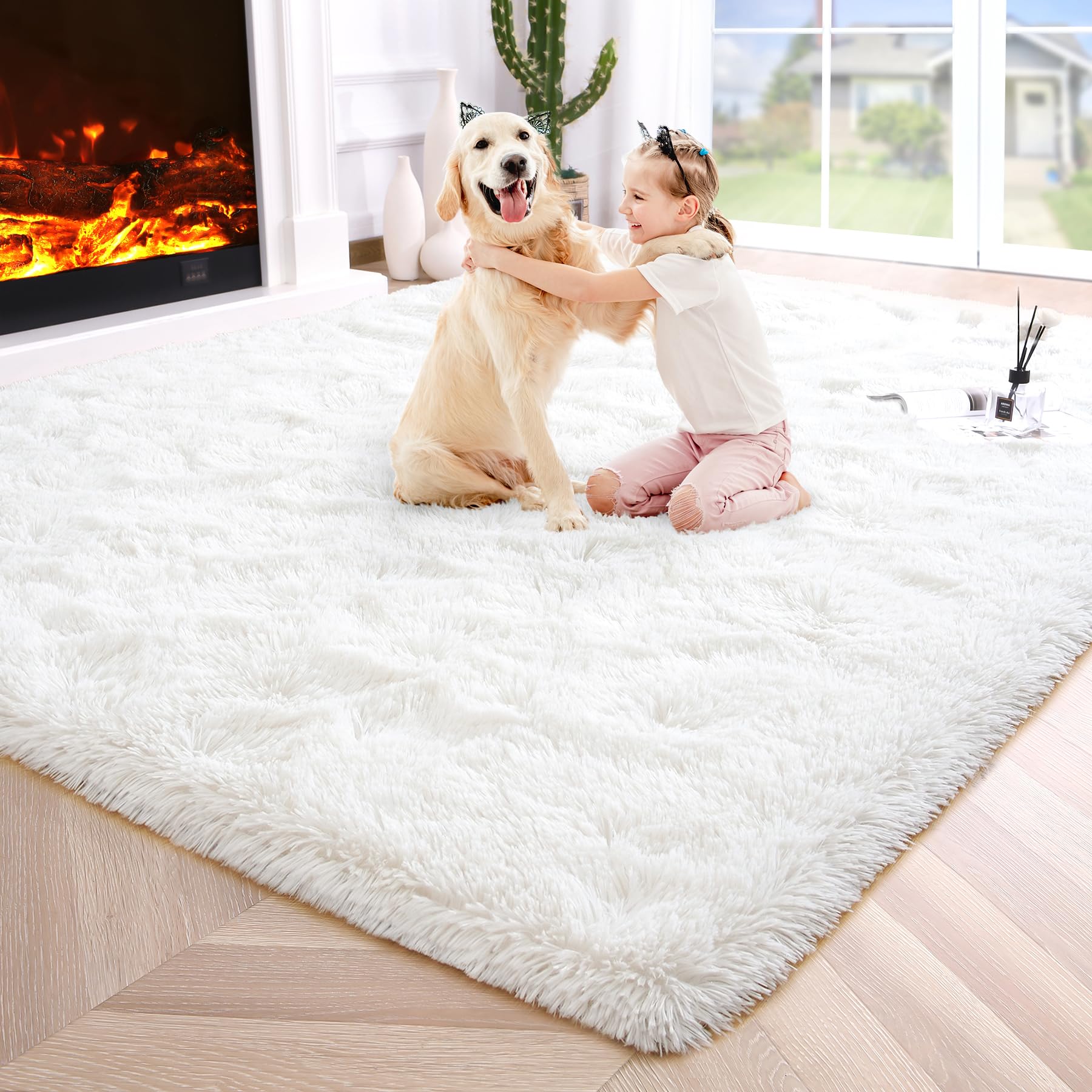 8x10 Extra Large Green Area Rug for Living Room Bedroom Dining Room, Fluffy Shag Soft Plush Furry Carpet Solid Color, Non-Slip Indoor Floor Mat for Kids Home Decor