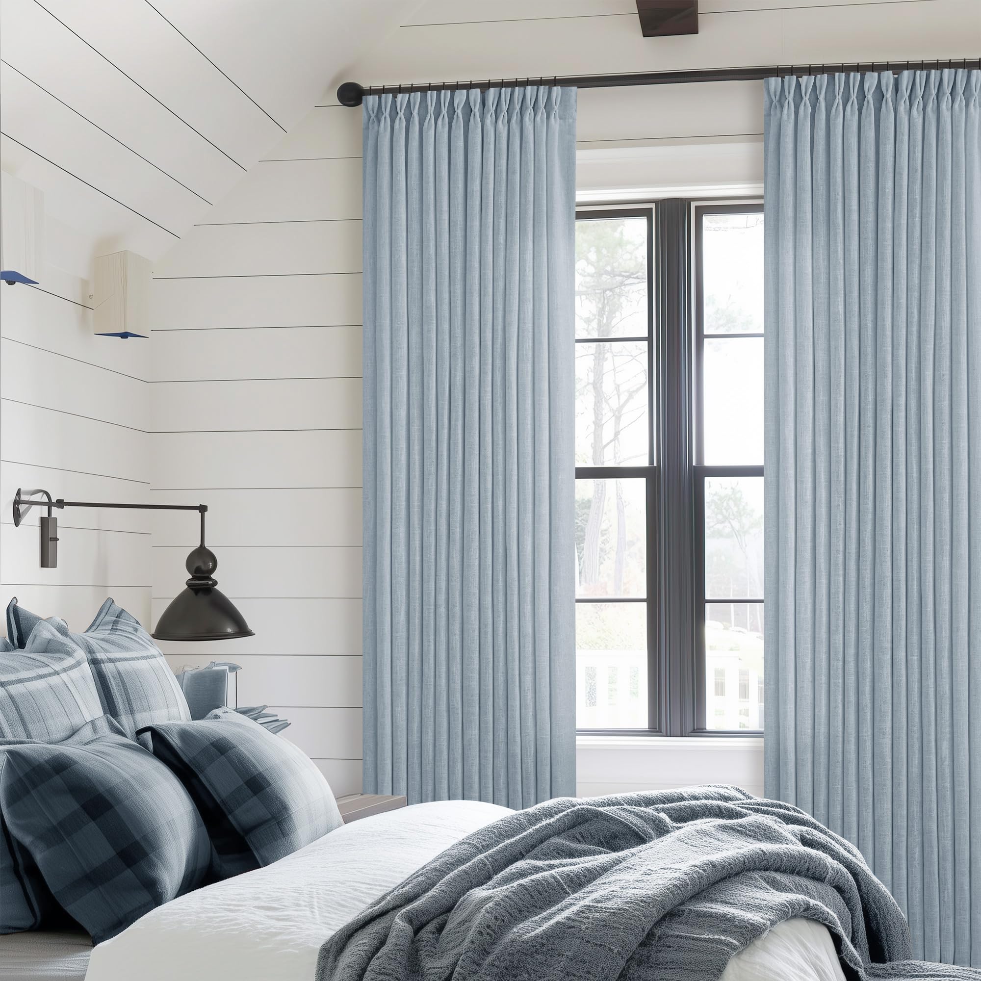 90 Inch Pinch Pleated Linen Curtains 2 Panel Set for Living Room Cream Natural Thick Linen Textured Drapes 90 Inches Long Pinch Pleat Drapes Birch Ivory Semi Sheer Curtain for Dining Bedroom Office