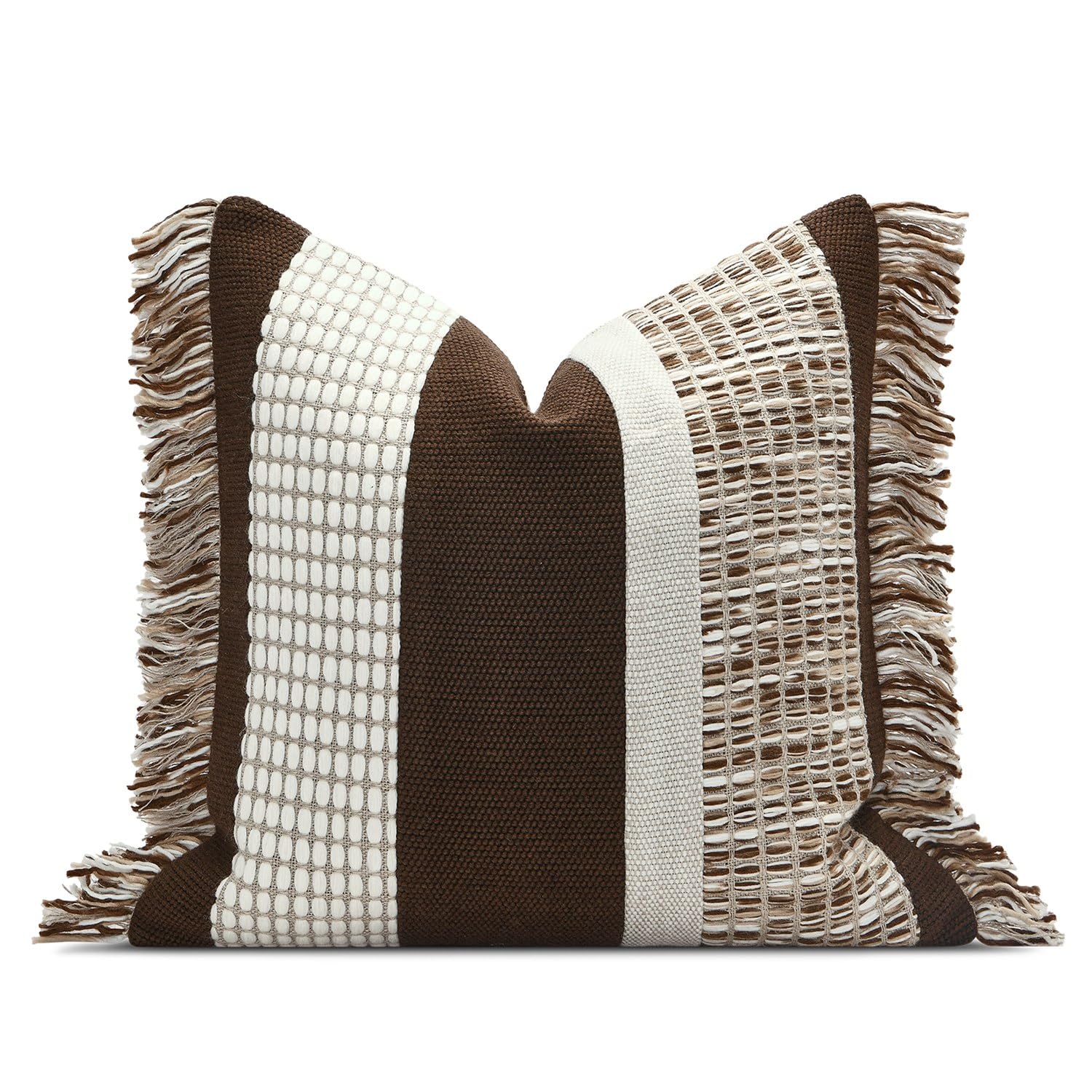 Luxury Zebra Lumbar Pillow Cover with Brown Tassel Trim, Zebra Pattern Jacquard Design Decorative Pillow Case for Sofa Bedroom Living Room, 12x20 Inch (Single Pack)