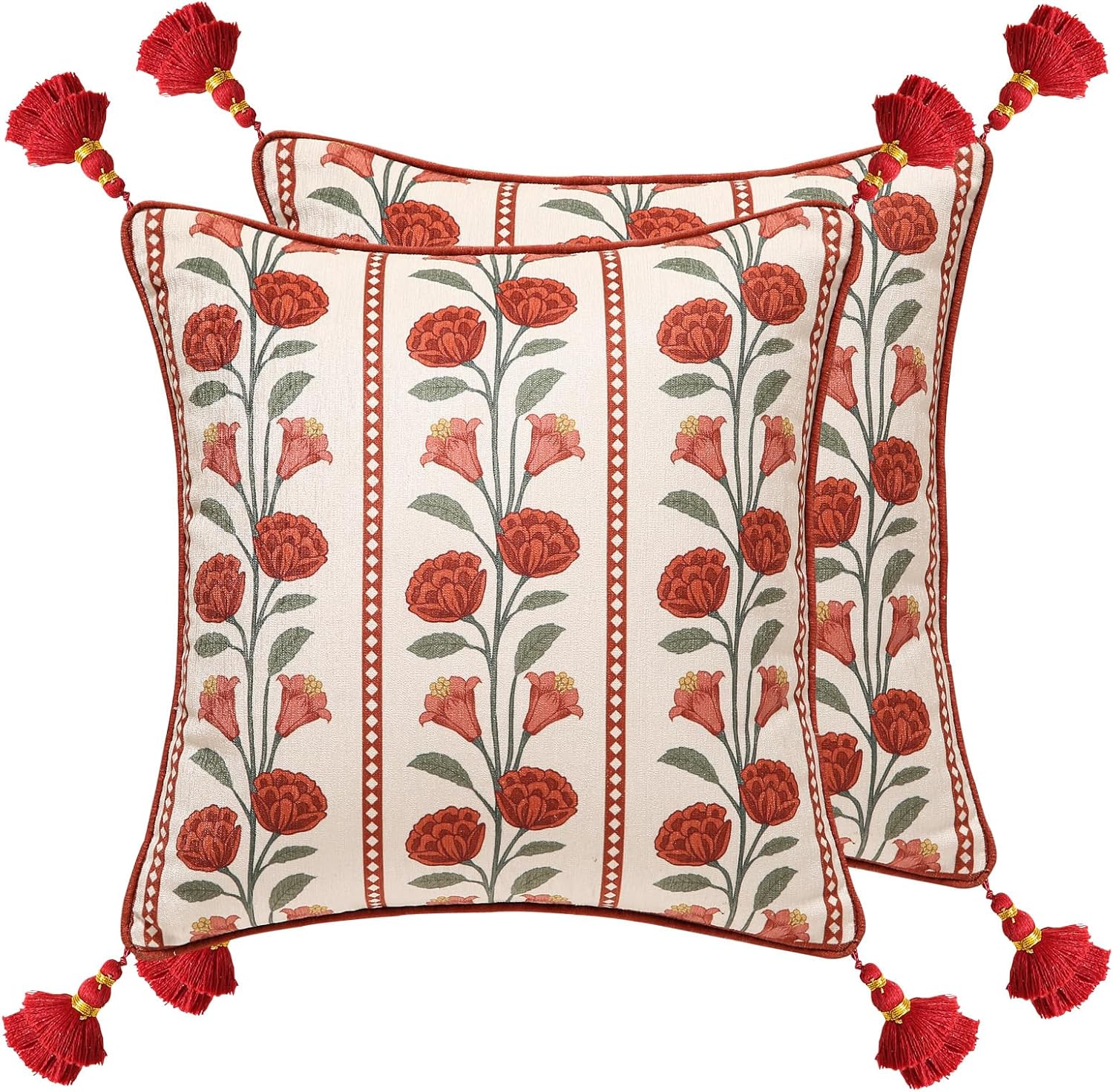 bilin gaier Vintage Square Throw Pillow Covers Pack of 2,Red Cozy Velvet with Leaves and Floral Pattern Pillowcases,Decoration Pillows Cushion Covers for Living Room Couch Sofa Bed Car Chair,18"x18"
