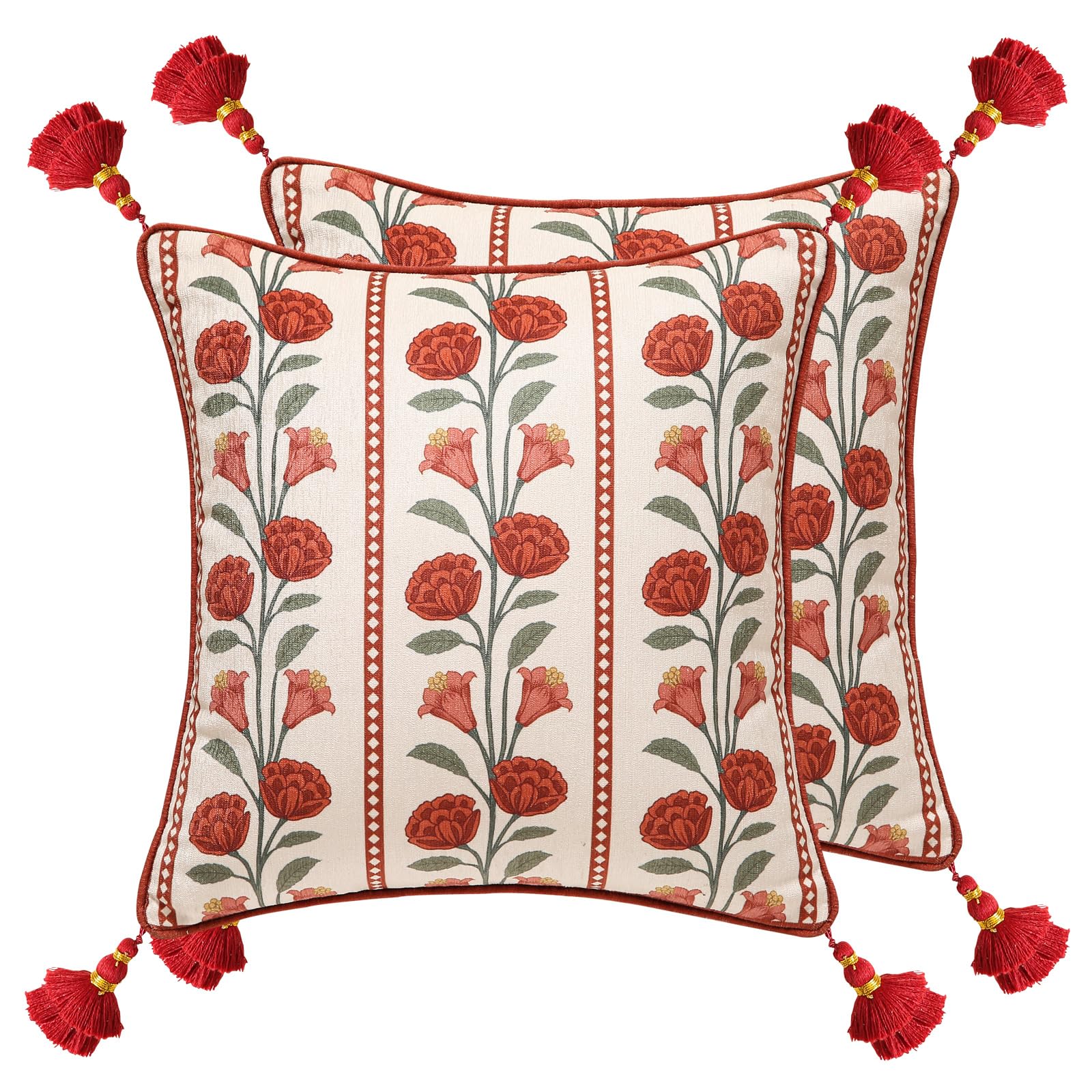 bilin gaier Vintage Square Throw Pillow Covers Pack of 2,Red Cozy Velvet with Leaves and Floral Pattern Pillowcases,Decoration Pillows Cushion Covers for Living Room Couch Sofa Bed Car Chair,18"x18"
