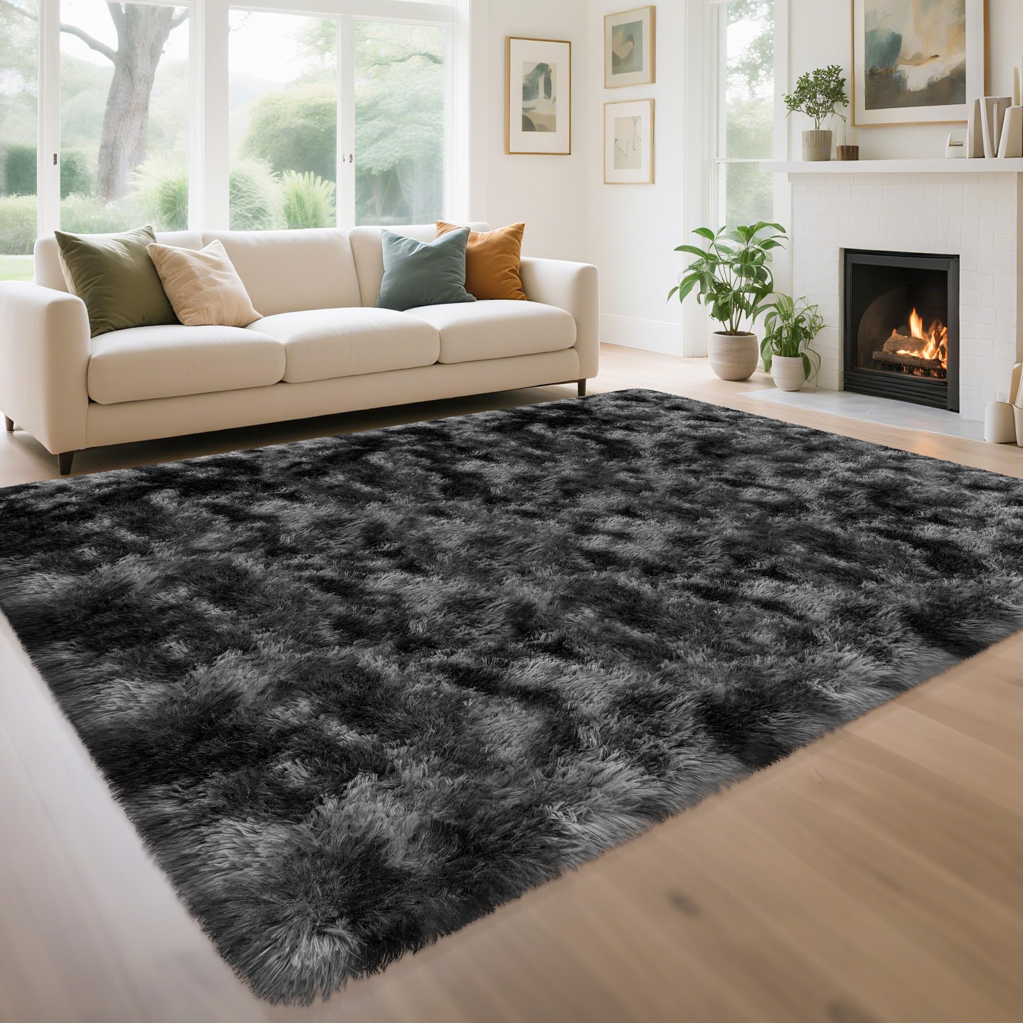 5x8 Ft Light Grey Large Area Rugs for Bedroom,Fluffy Furry Rug Floor Carpets Shaggy Playing Mat for Kids Baby Girls Room Nursery Home Decor Tie Dyed Gray Thick Rugs Fuzzy Home Decor