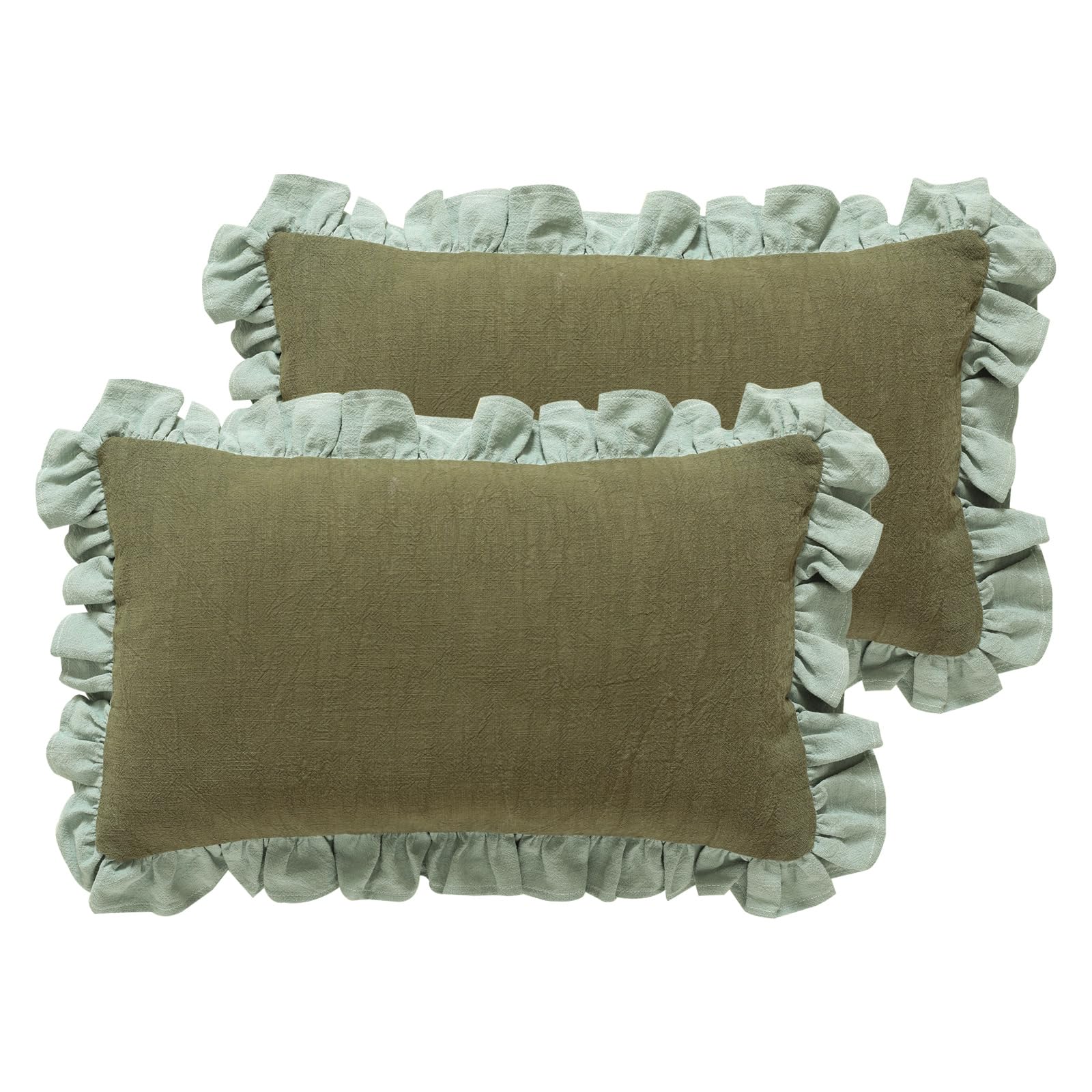 patdrea Rhodo Shabby Chic Decorative Throw Pillow Covers 22x22 Set of 2,Farmhouse Red Linen Pillow Covers with Ruffles,Square Sturdy Throw Pillow Case for Couch Sofa Bed Living Room