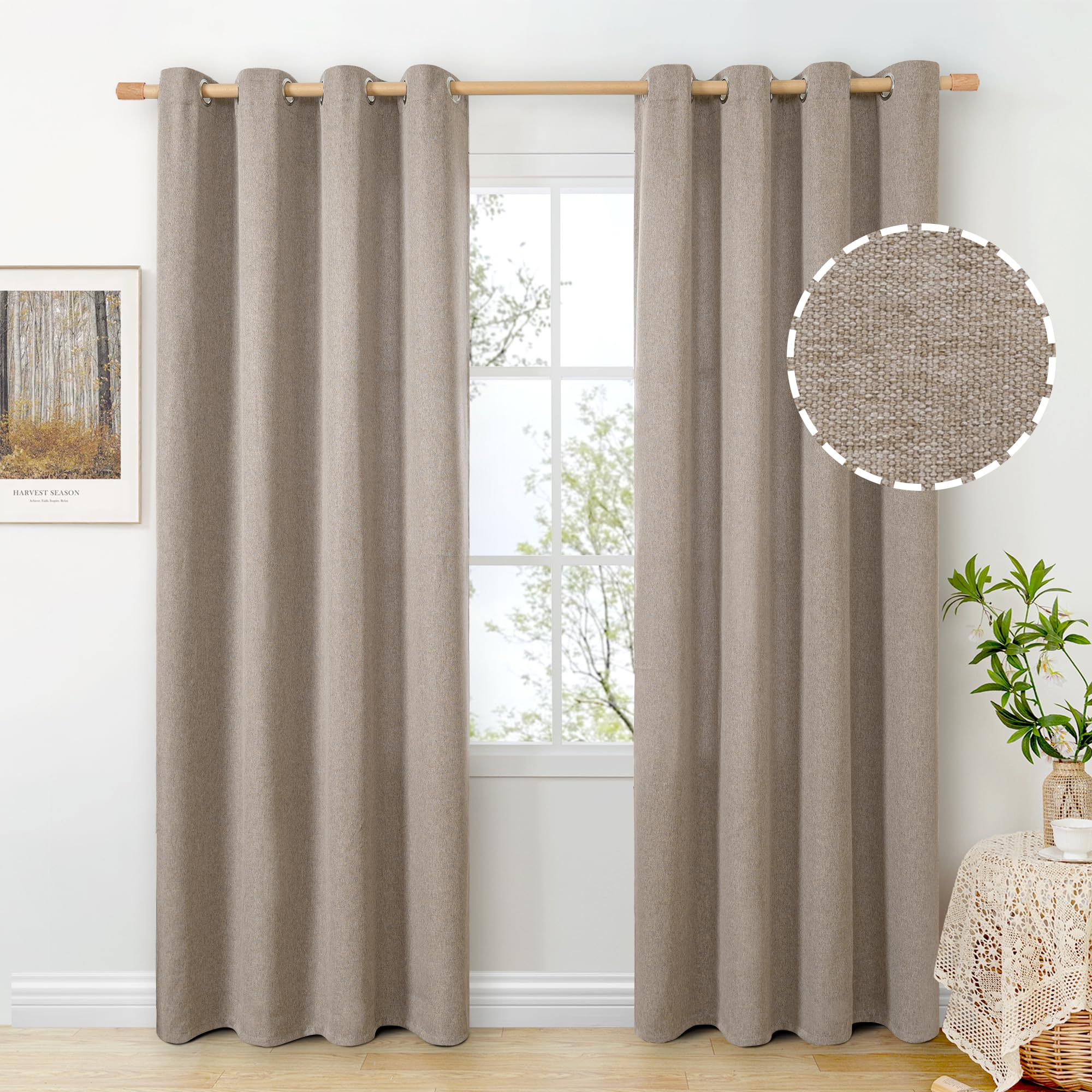 BGment Linen Curtains 95 Inch Long for Living Room 2 Panels, Thick Textured Privacy Floor Length Window Drapes Non See Through for Bedroom Farmhouse Light Filtering Grommet Top, Each 52 Inch Wide