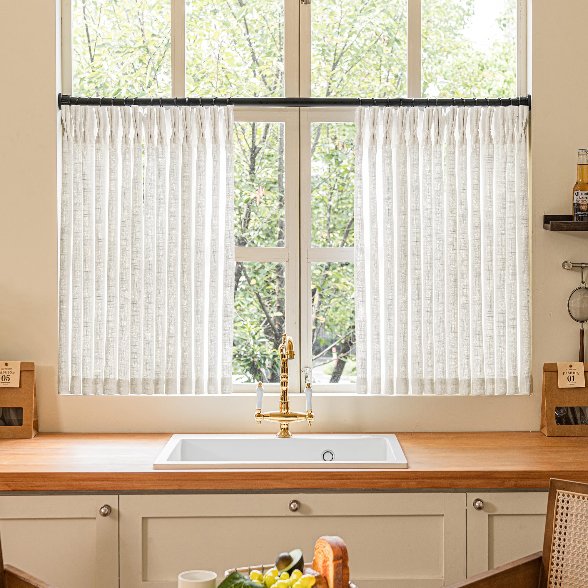 90 Inch Pinch Pleated Linen Curtains 2 Panel Set for Living Room Cream Natural Thick Linen Textured Drapes 90 Inches Long Pinch Pleat Drapes Birch Ivory Semi Sheer Curtain for Dining Bedroom Office
