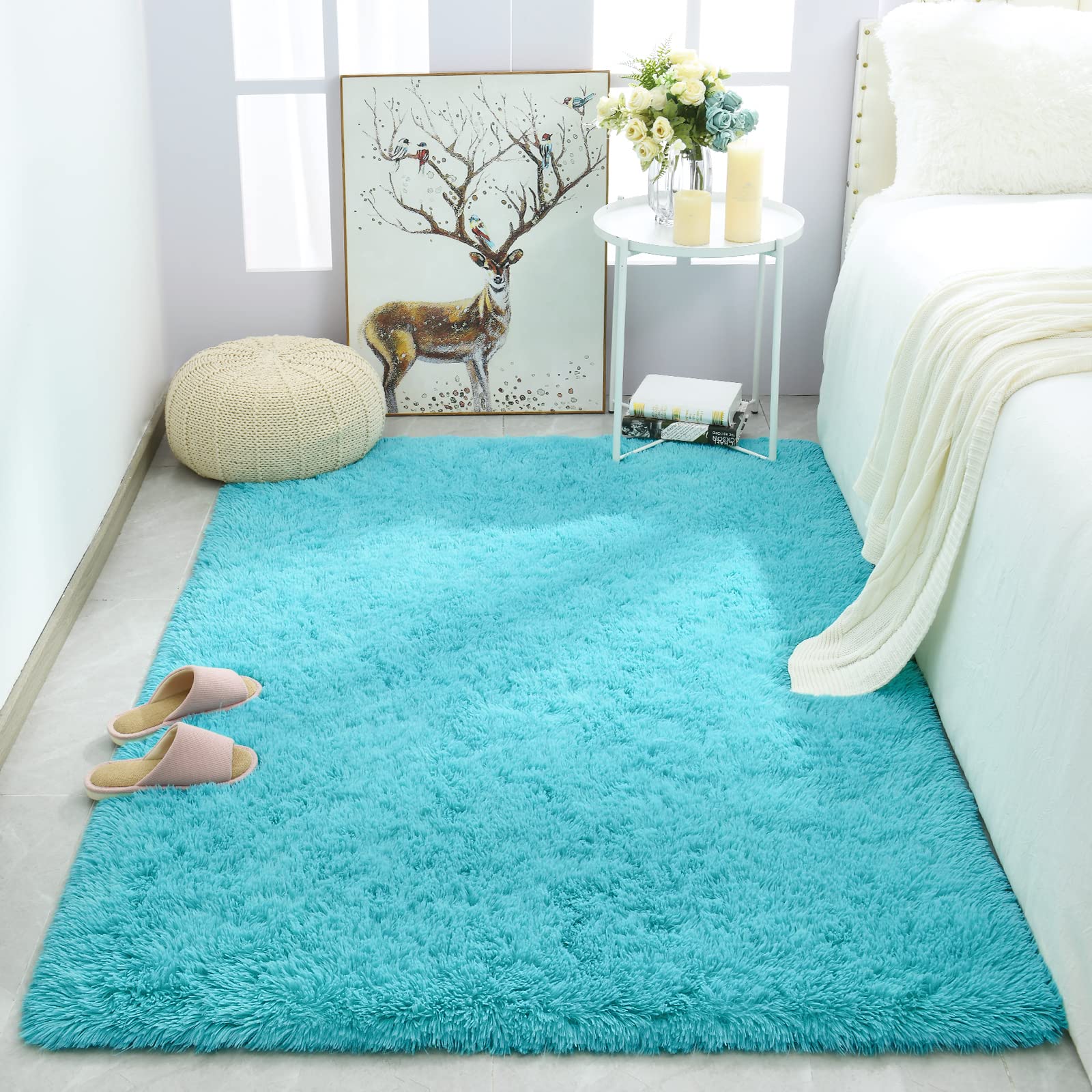 Merelax Soft Modern Indoor Shaggy Area Rug for Bedroom Livingroom Dorm Kids Room Home Decorative, Non-Slip Plush Fluffy Furry Fur Rugs Comfy Nursery Accent Floor Carpet 2x3 Feet, Black