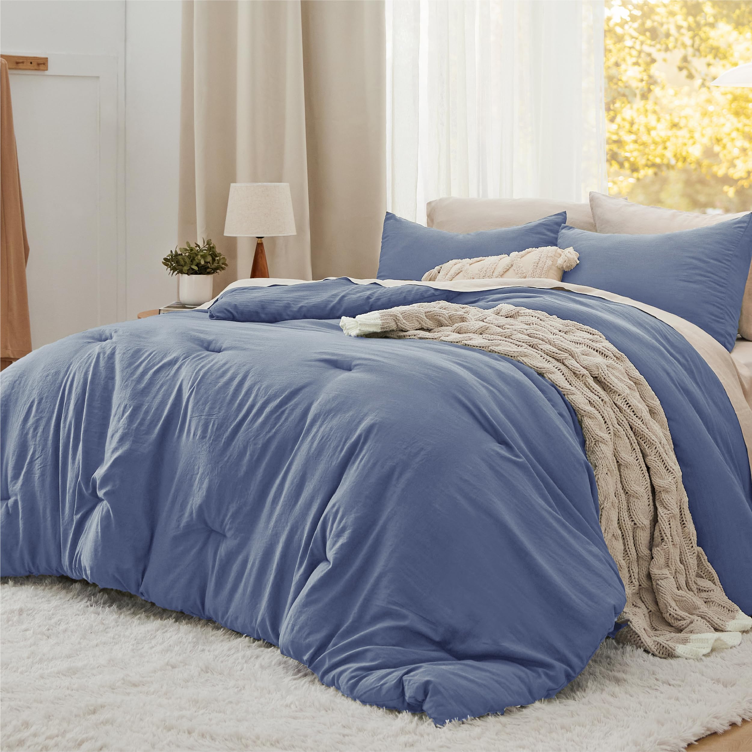 Bedsure King Comforter Set, Beige Soft Prewashed Bedding for All Seasons, 3 Pieces GentleSoft™ Bed Set, 1 Lightweight Comforter (104"x90") and 2 Pillowcases (20"x36")