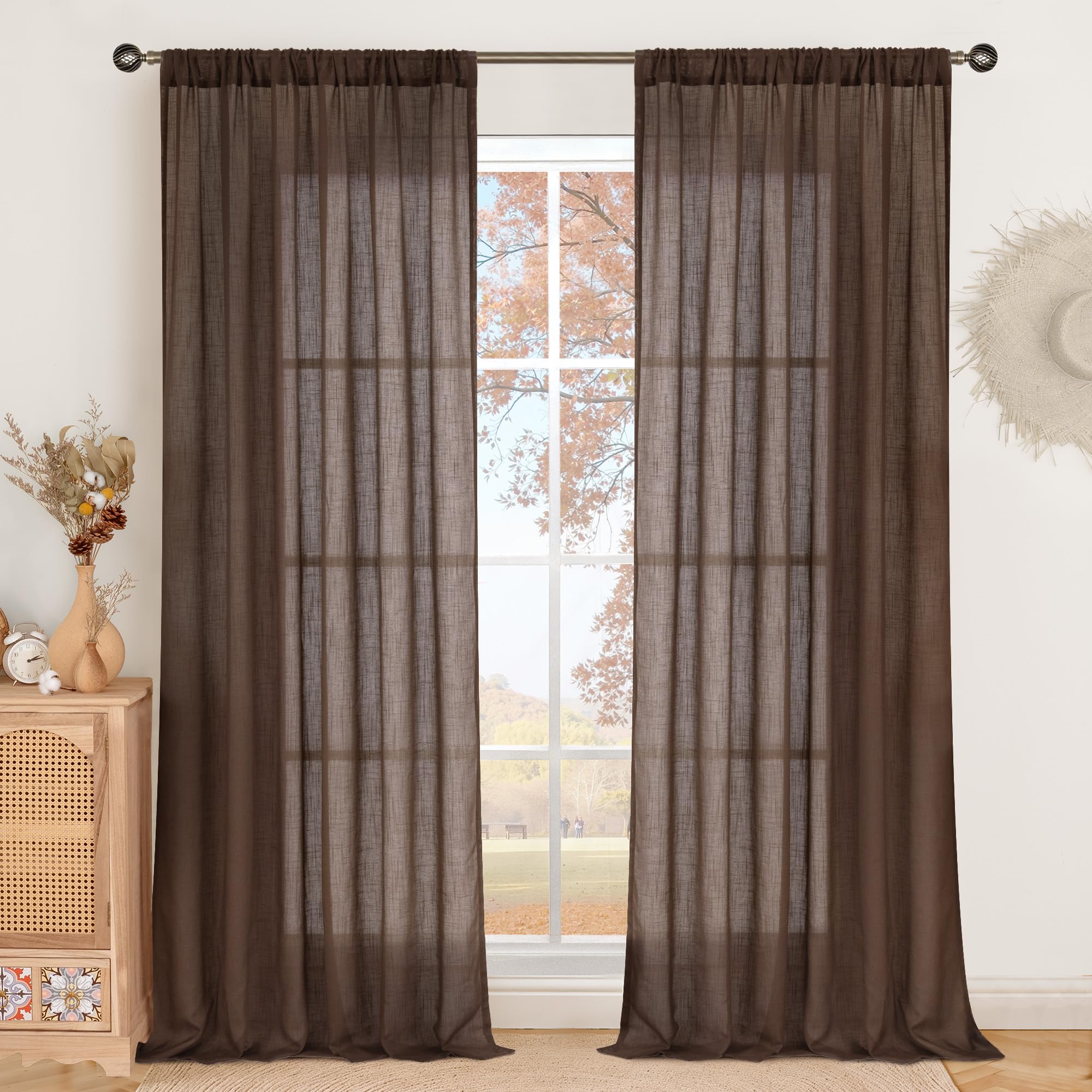 BGment 90 Inches Long Curtains Linen Semi Sheer, Light Filtering Window Treatments Drapes with Rod Pocket Lightweight for Living Room Bedroom, 2 Panels, 52 Inch Wide Each Panel