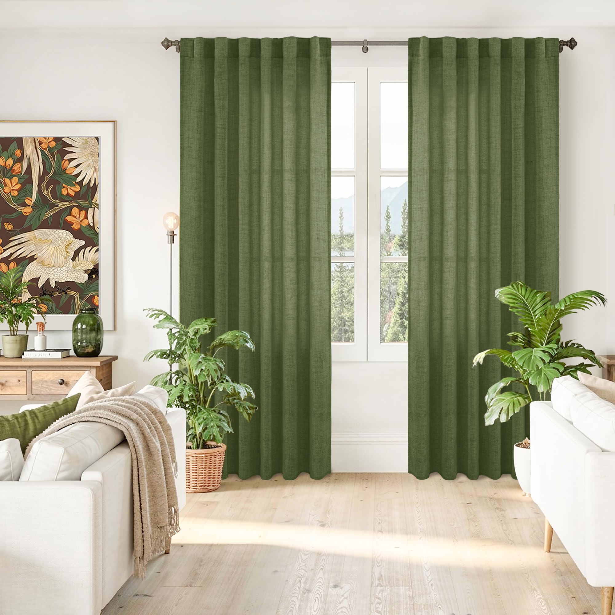 BGment Long 102 Inch Length Linen Curtains for Living Room, Natural Rod Pocket Textured Burlap Drapes Rustic Country Light Filtering for Bedroom Semi Sheer Back Tab, 2 Panel, 52 Inch Wide Each Panel
