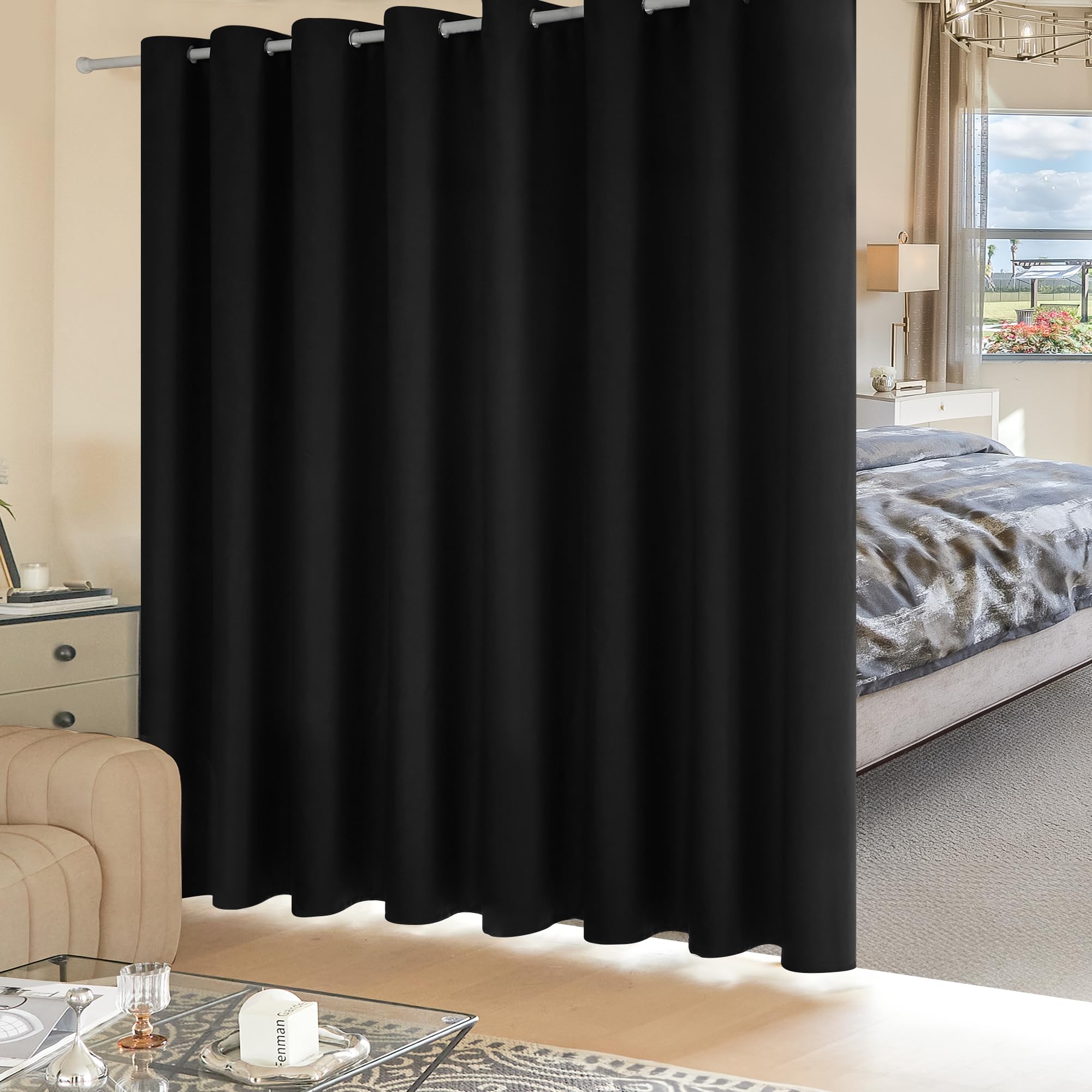Deconovo Blackout Wide Curtain Panel, Grommet Top Thermal Insulated Room Darkening Drape for Bedroom Living Room, Khaki Divider, 100W x 84L Inch, Pack of 1
