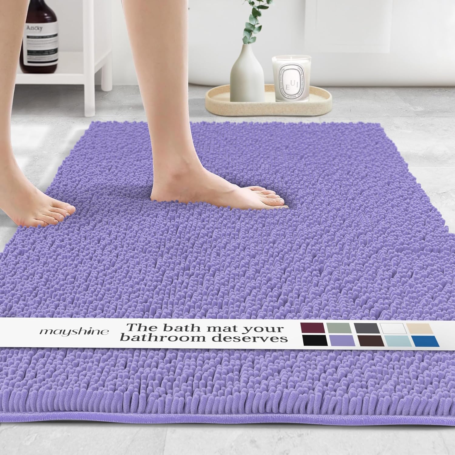MAYSHINE Plush Shaggy Chenille Bath Mat | Extra Soft, Super Absorbent, Non-Slip Bathroom Rug | Fluffy Microfiber, Area Rug Sets for Bathroom Floor, Kitchen, Living Room | 59"x31" | Beige