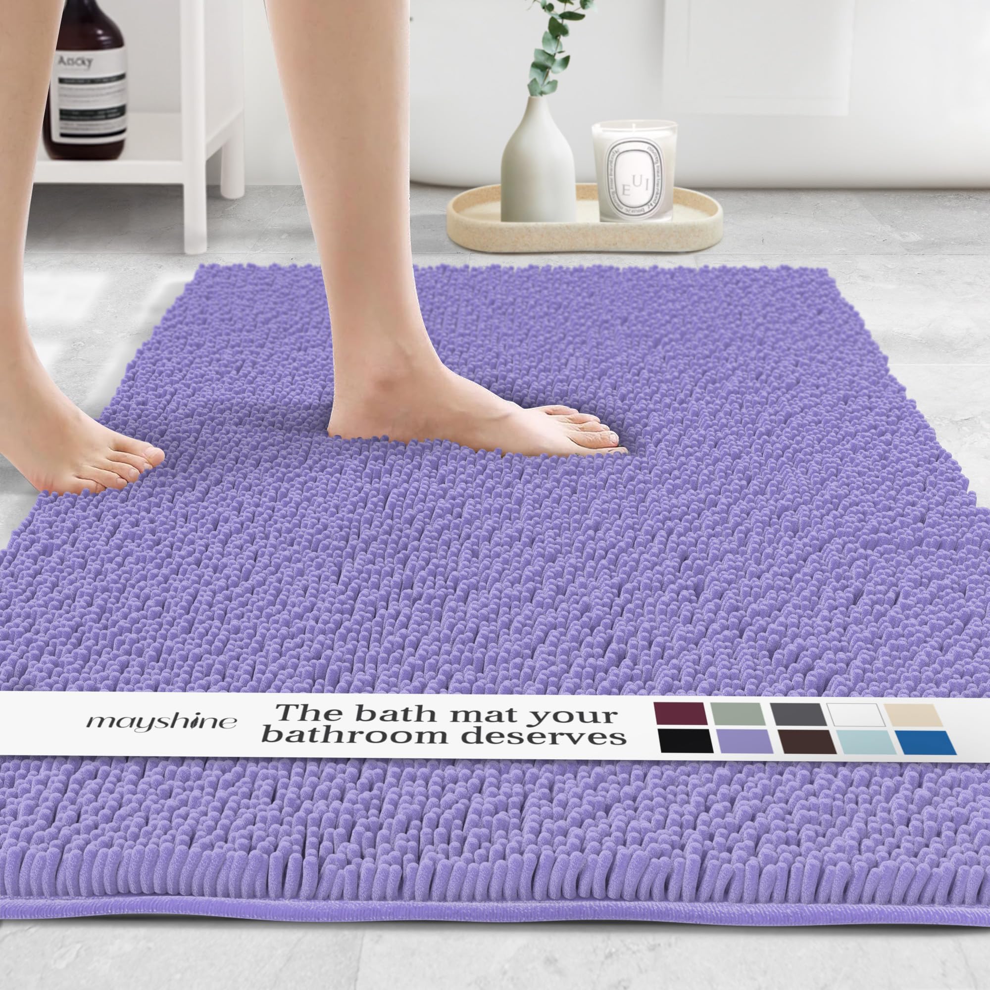 MAYSHINE Plush Shaggy Chenille Bath Mat | Extra Soft, Super Absorbent, Non-Slip Bathroom Rug | Fluffy Microfiber, Area Rug Sets for Bathroom Floor, Kitchen, Living Room | 59"x31" | Beige