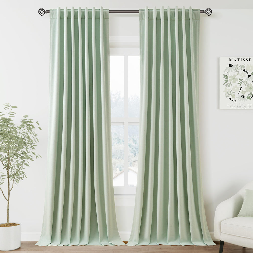 Nanspring Light Grey 100% Blackout Linen Curtains for Bedroom 90 Inches Long Back Tab Thermal Insulated Modern Luxury Simple Black Out Curtain for Living Room Dining Room Drapes 52x90, 2 Panels