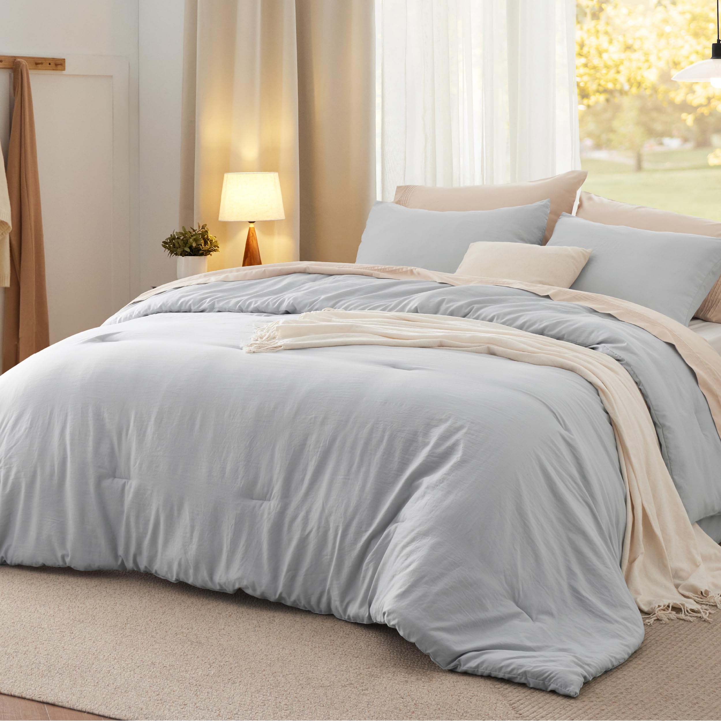 Bedsure King Comforter Set, Beige Soft Prewashed Bedding for All Seasons, 3 Pieces GentleSoft™ Bed Set, 1 Lightweight Comforter (104"x90") and 2 Pillowcases (20"x36")