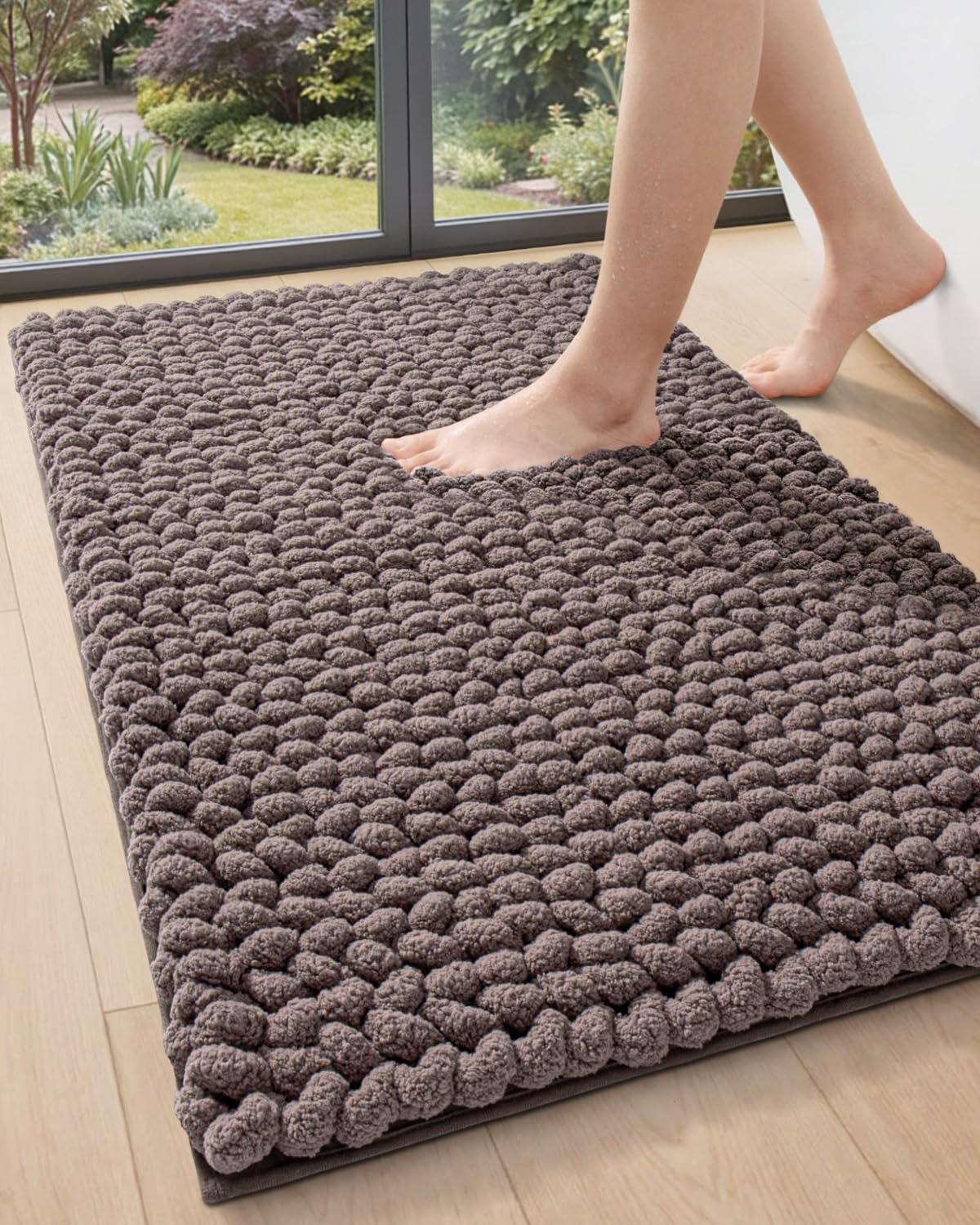DEXI Bathroom Rugs 24x43, Non Slip Washable Bath Mat, Luxury Chenille Super Absorbent Ultra Thick Bathmats for Shower Floor, Plush Fluffy Shaggy Carpet for Tub, Beige