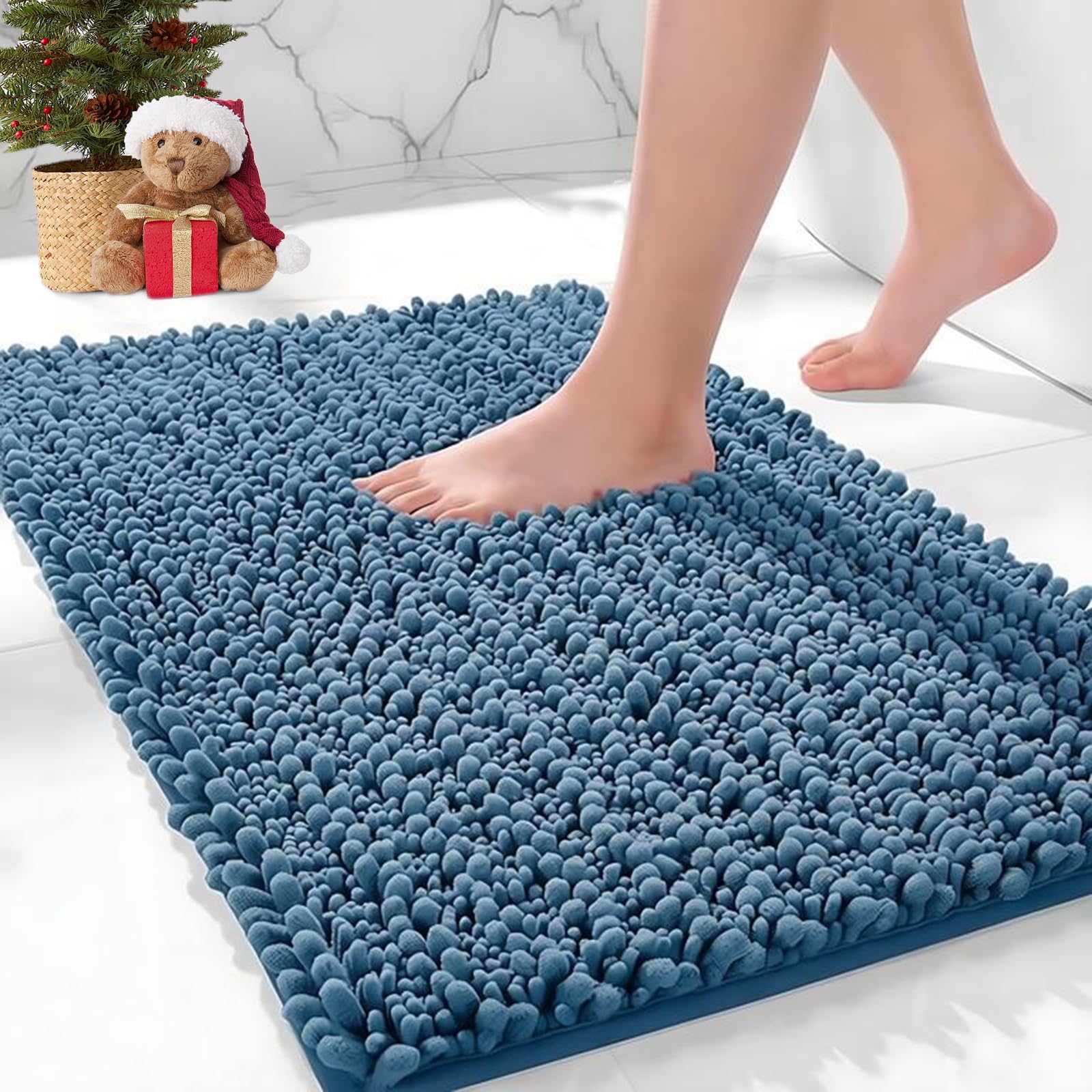 Bathroom Rugs Non Slip Washable 70x24, Extra Thick Soft Chenille Absorbent Bath Mat, High Density Barrier Non Slip Backing, Quick Dry Plush Shaggy Floor Carpet for Tub&Shower, White