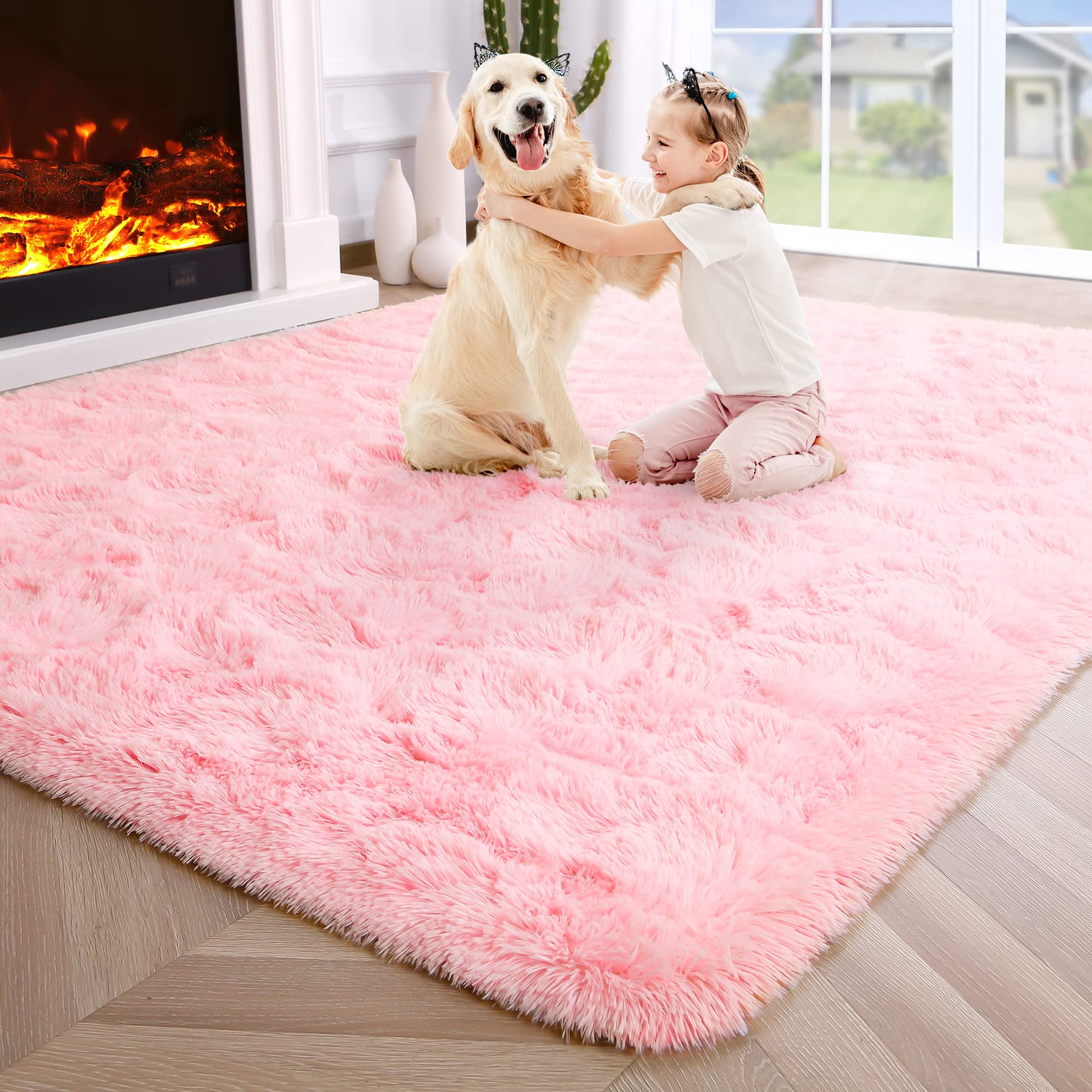 8x10 Extra Large Green Area Rug for Living Room Bedroom Dining Room, Fluffy Shag Soft Plush Furry Carpet Solid Color, Non-Slip Indoor Floor Mat for Kids Home Decor