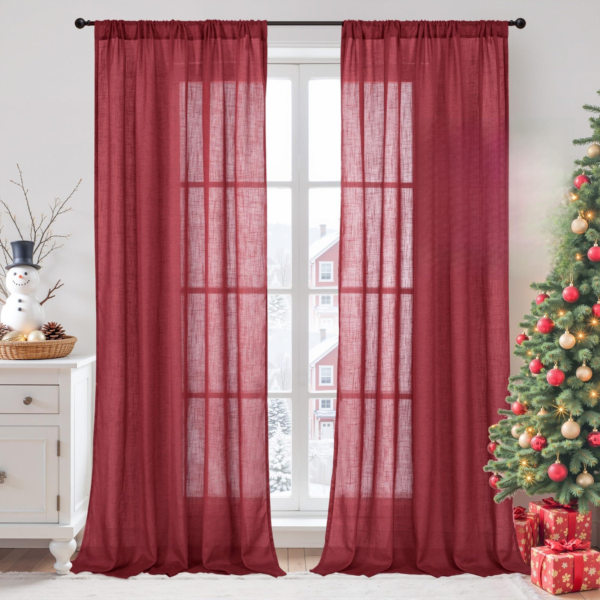 BGment 90 Inches Long Curtains Linen Semi Sheer, Light Filtering Window Treatments Drapes with Rod Pocket Lightweight for Living Room Bedroom, 2 Panels, 52 Inch Wide Each Panel