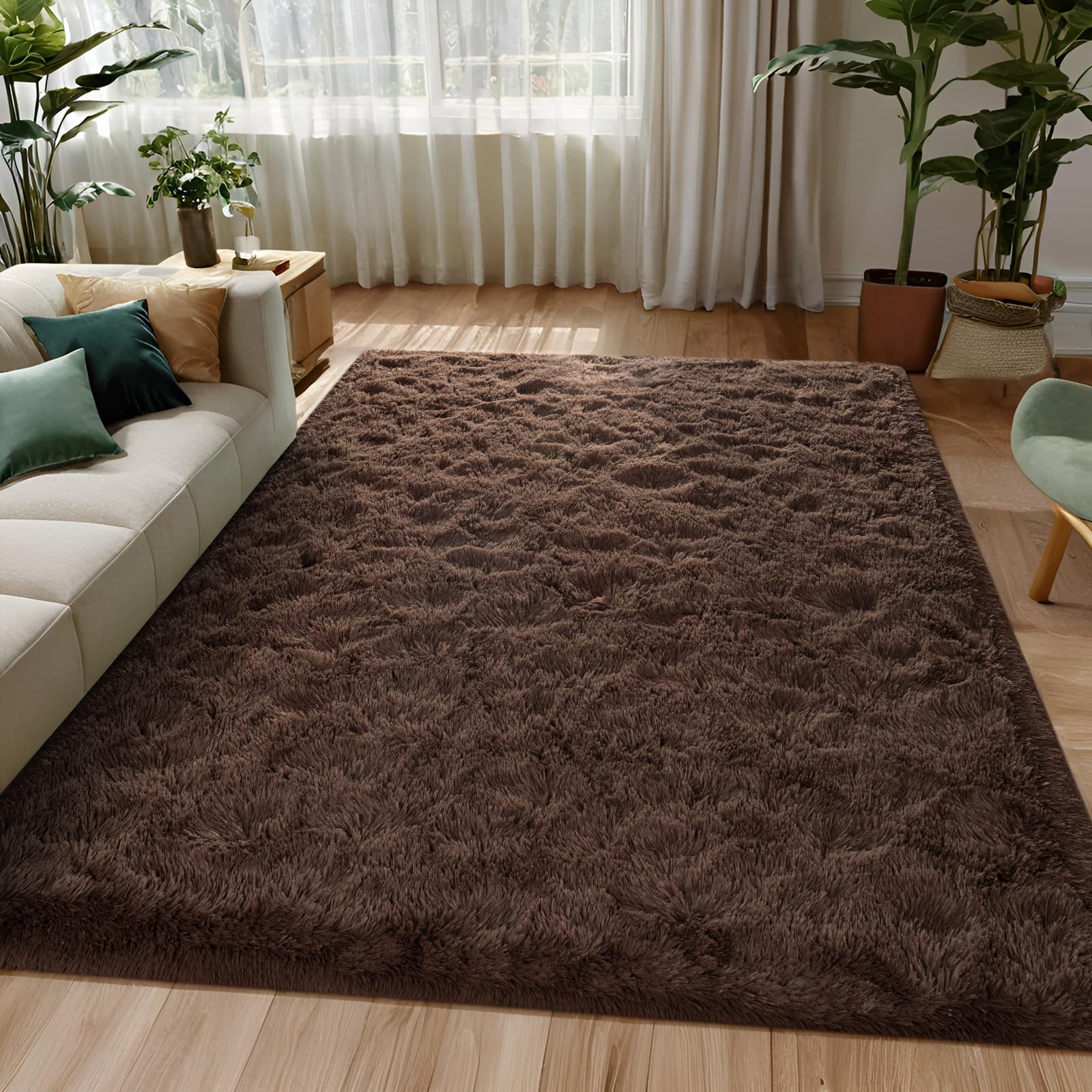 Fluffy Dark Green 6x9 Area Rugs for Living Room, Extra Large Rug for Bedroom Decor, Big Shaggy Floor Carpet, Soft Plush Thick Non-Slip Rectangle Carpets for Home Decor