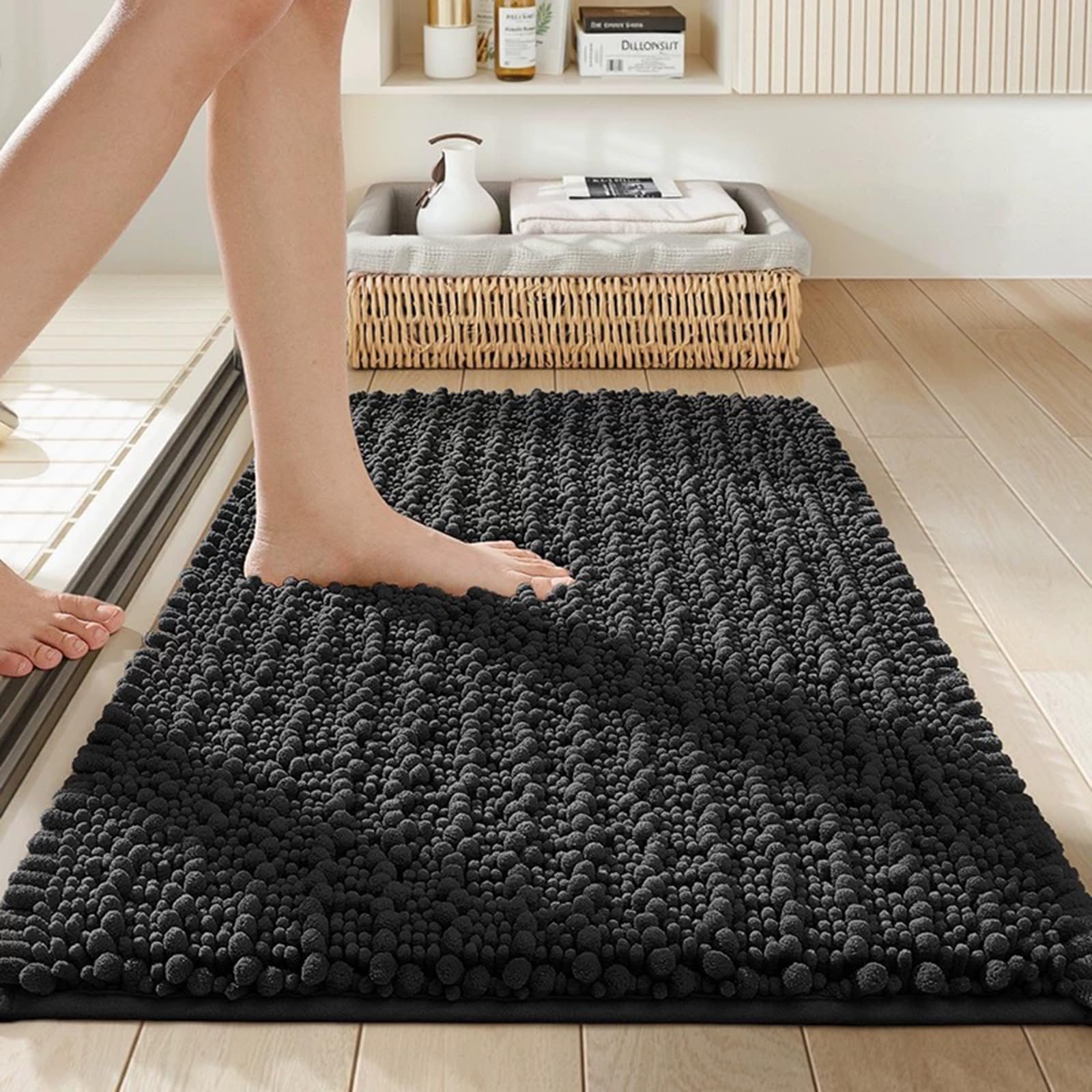 Bathroom Rugs Non Slip Washable 70x24, Extra Thick Soft Chenille Absorbent Bath Mat, High Density Barrier Non Slip Backing, Quick Dry Plush Shaggy Floor Carpet for Tub&Shower, White