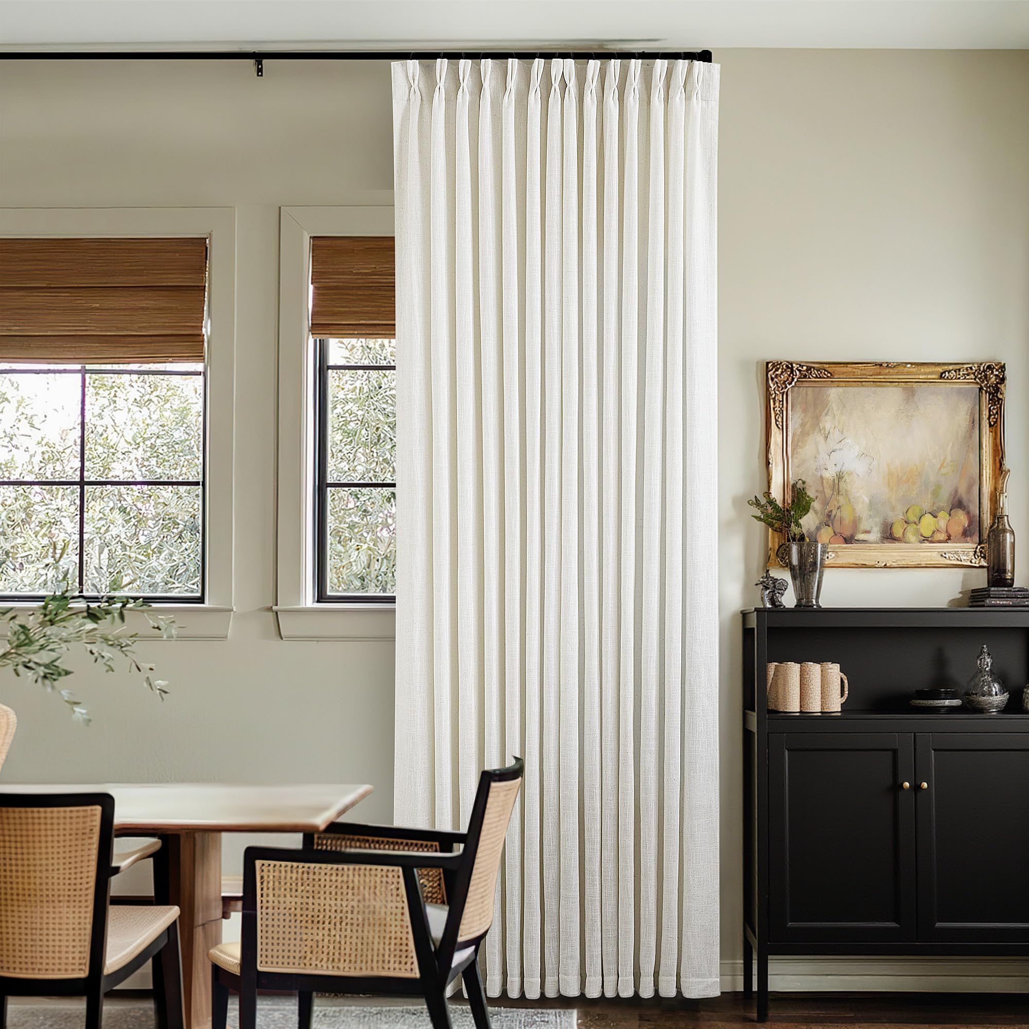 90 Inch Pinch Pleated Linen Curtains 2 Panel Set for Living Room Cream Natural Thick Linen Textured Drapes 90 Inches Long Pinch Pleat Drapes Birch Ivory Semi Sheer Curtain for Dining Bedroom Office