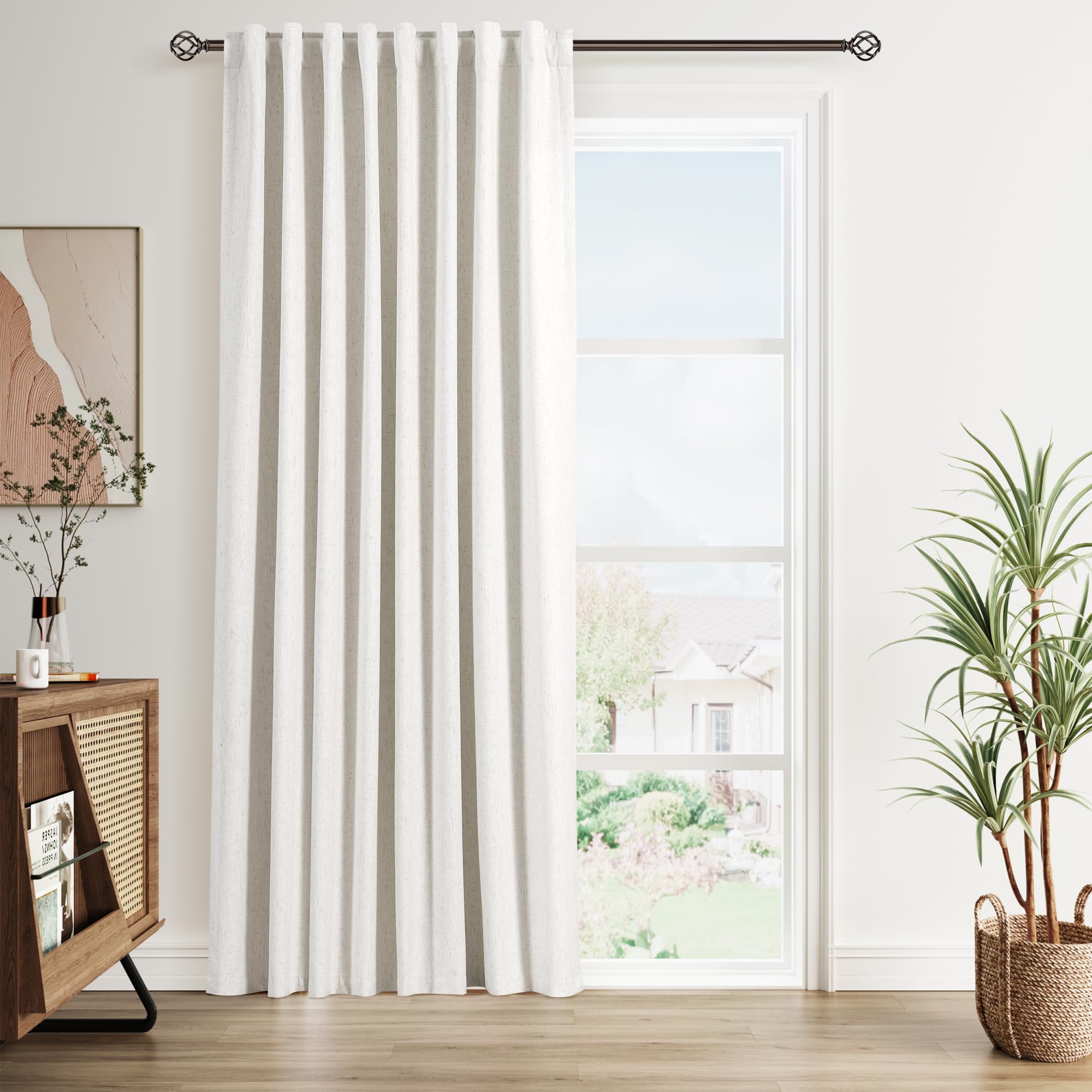 Nanspring Light Grey 100% Blackout Linen Curtains for Bedroom 90 Inches Long Back Tab Thermal Insulated Modern Luxury Simple Black Out Curtain for Living Room Dining Room Drapes 52x90, 2 Panels
