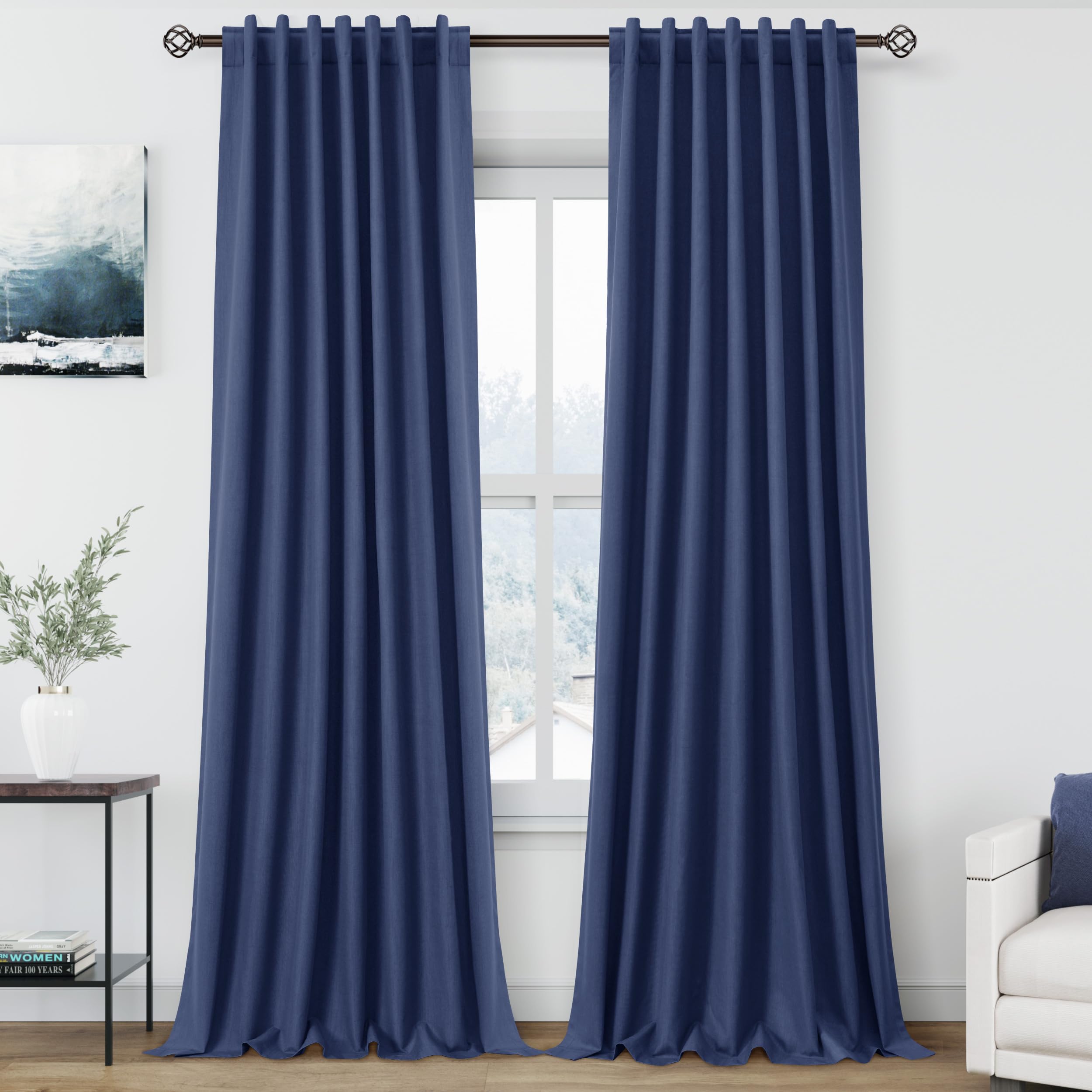 Nanspring Light Grey 100% Blackout Linen Curtains for Bedroom 90 Inches Long Back Tab Thermal Insulated Modern Luxury Simple Black Out Curtain for Living Room Dining Room Drapes 52x90, 2 Panels