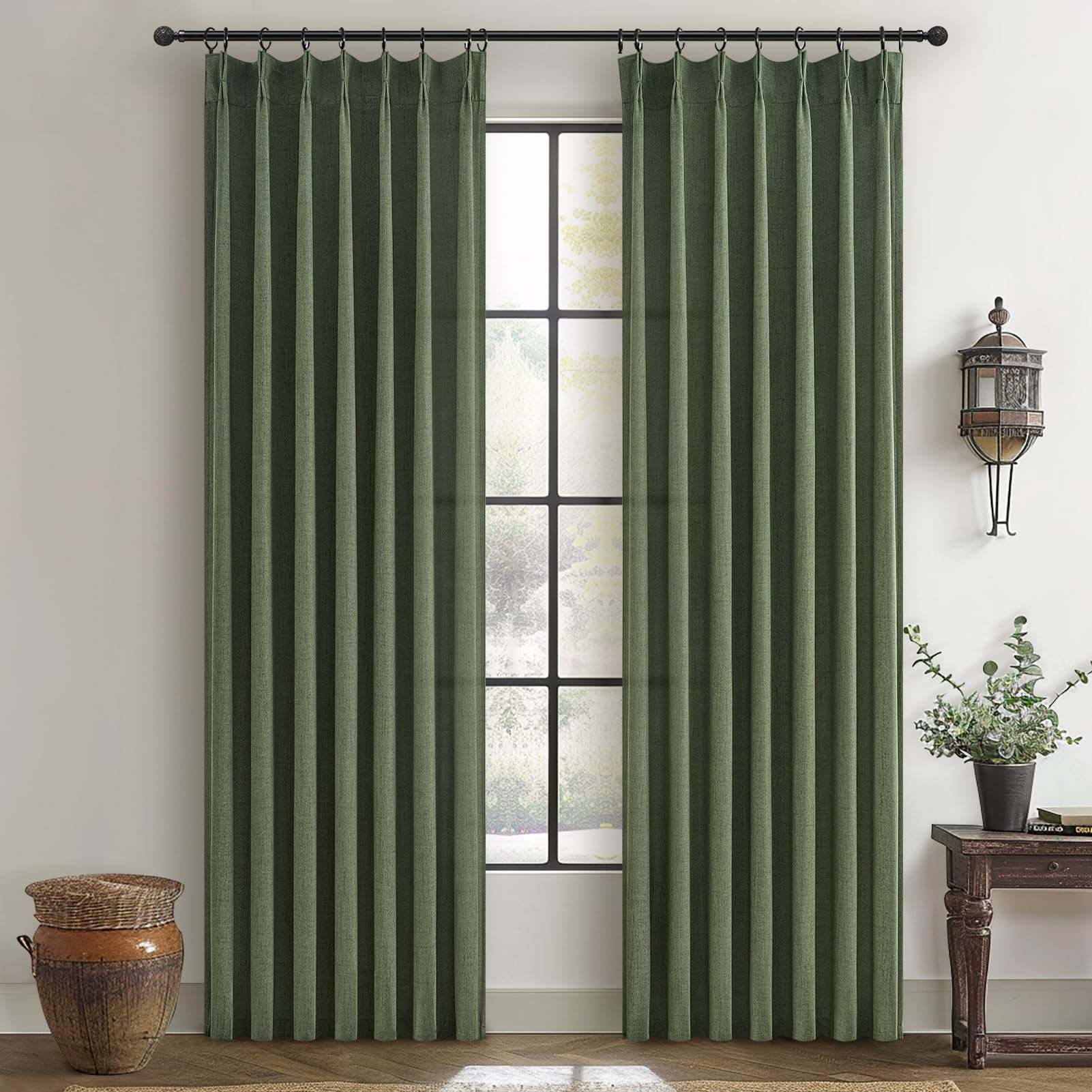 PleatedDrapes 96 Inch Curtains 2 Panel Set, Modern Linen Pleat Back Tab Dining Room Window Curtains Light Filtering Aesthetic Semi Sheer Living Room Drapes with Hooks Ring Cream Oatmeal W40 x L96