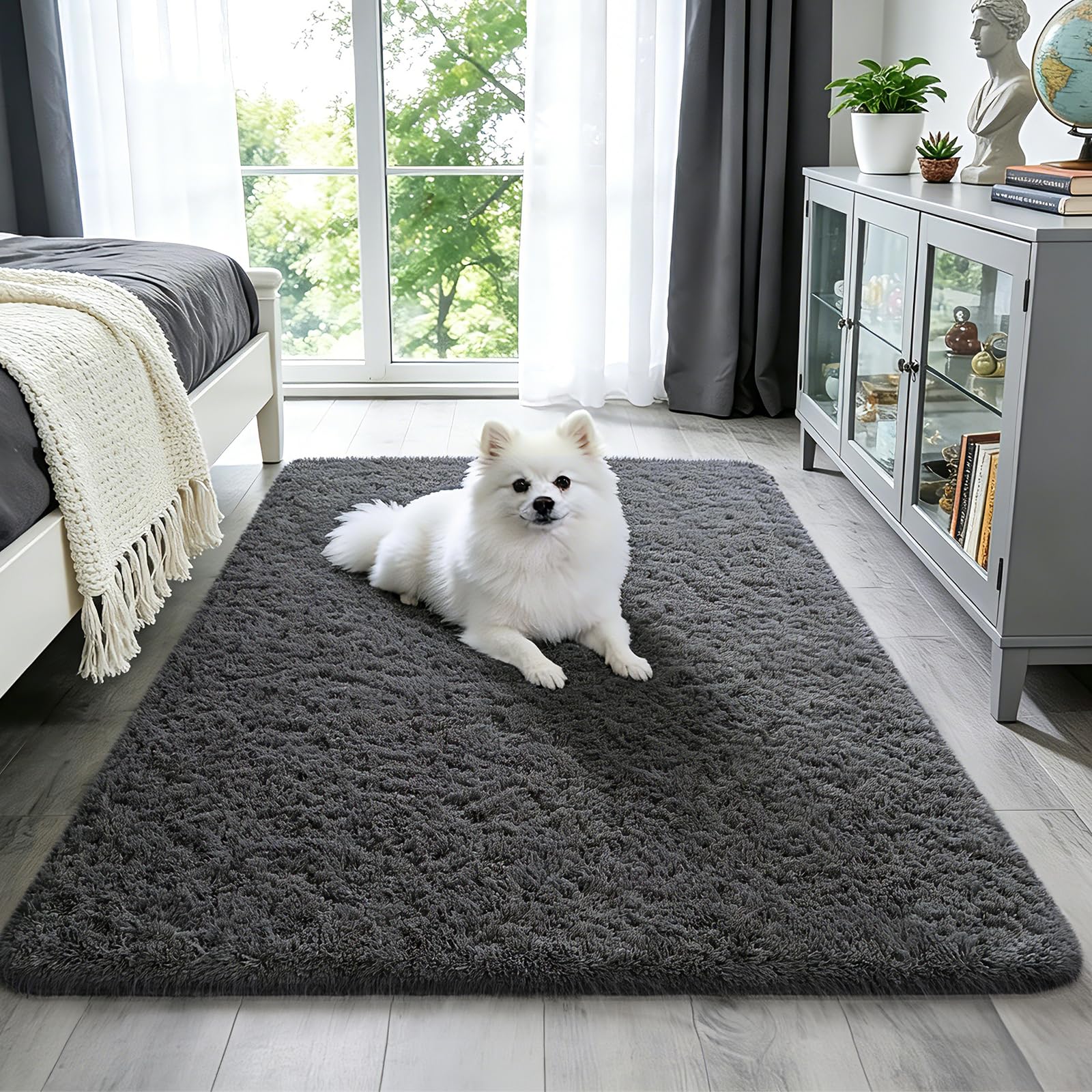 Ophanie Beige Rugs for Living Room Bedroom, 5x8 Fluffy Fuzzy Furry Carpet, Plush Soft Shaggy Bedside Indoor Floor Area Rug for Kids Girls Boys Baby Teen Dorm Nursery Home Decor Aesthetic