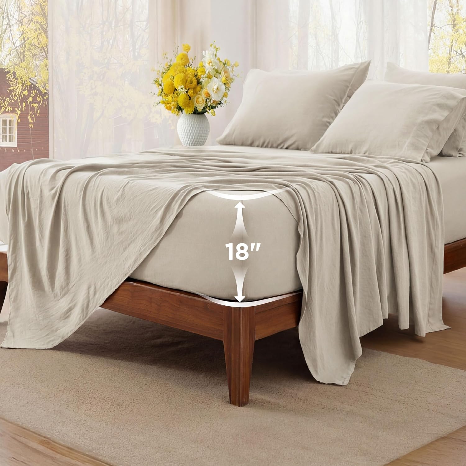 Bedsure Deep Pocket King Sheet Set - 6 Piece, Prewashed Ultra-Soft King Size Sheets Set, Fits Mattresses Up to 18 Inches Thick, Breathable & Secure Fit, Hotel Luxury Bedding, Linen