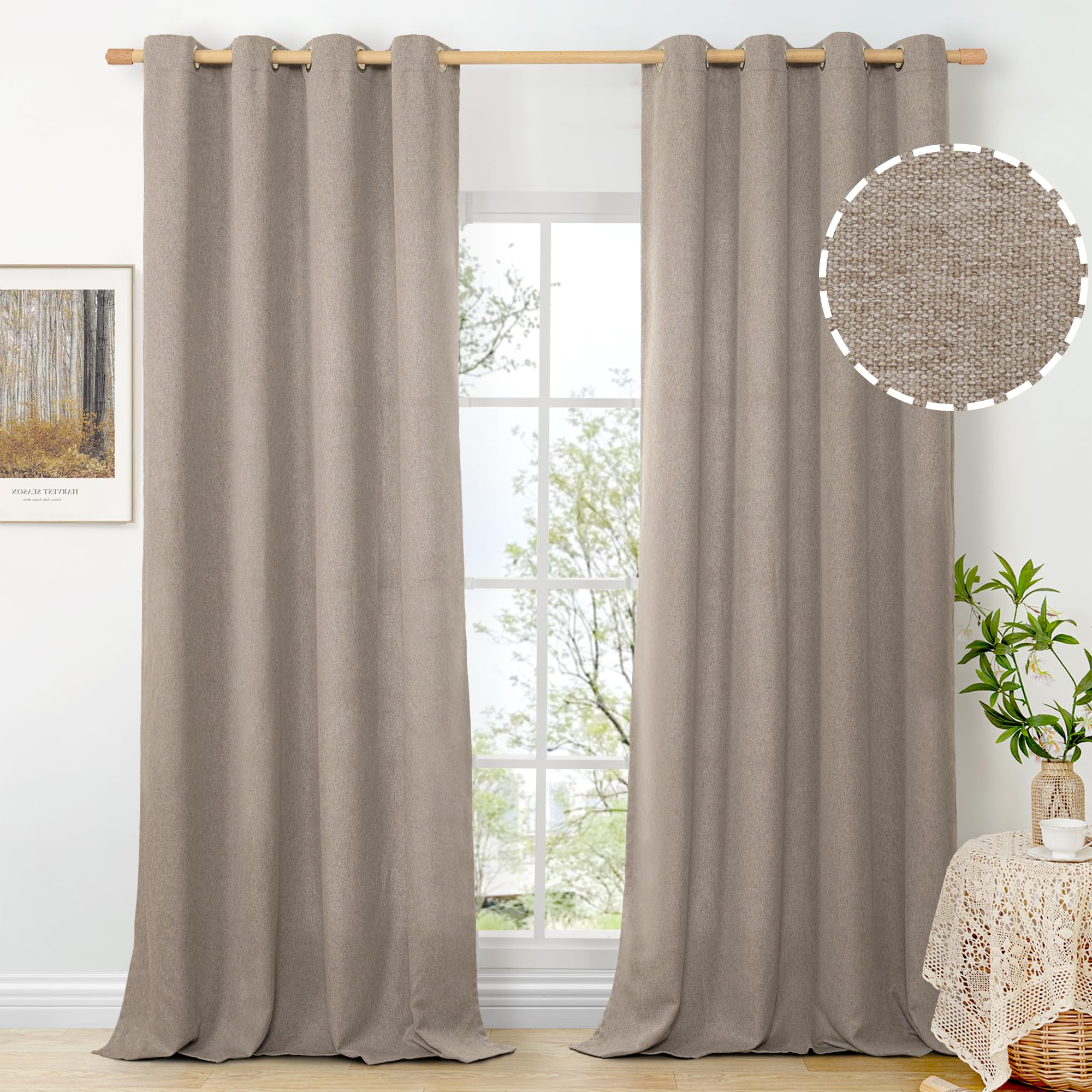 BGment Linen Curtains 95 Inch Long for Living Room 2 Panels, Thick Textured Privacy Floor Length Window Drapes Non See Through for Bedroom Farmhouse Light Filtering Grommet Top, Each 52 Inch Wide