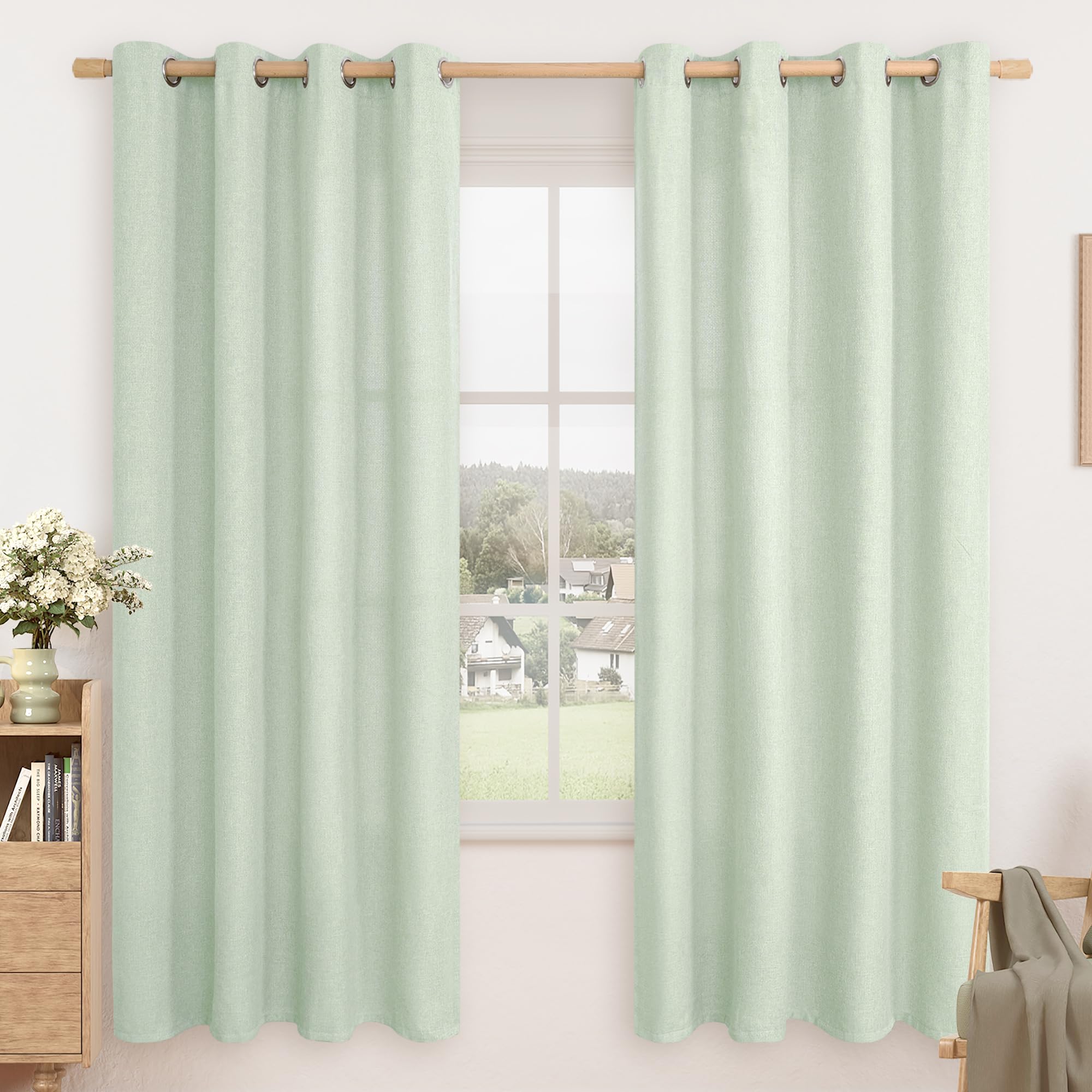 LAMIT Natural Beige Linen Curtains for Bedroom, 84 inches Grommet Thermal Insulated Thick Burlap Farmhouse Neutral Curtains Noise Reducing Light Filtering Drapes for Living Room, 2 Panels, W60 x L84