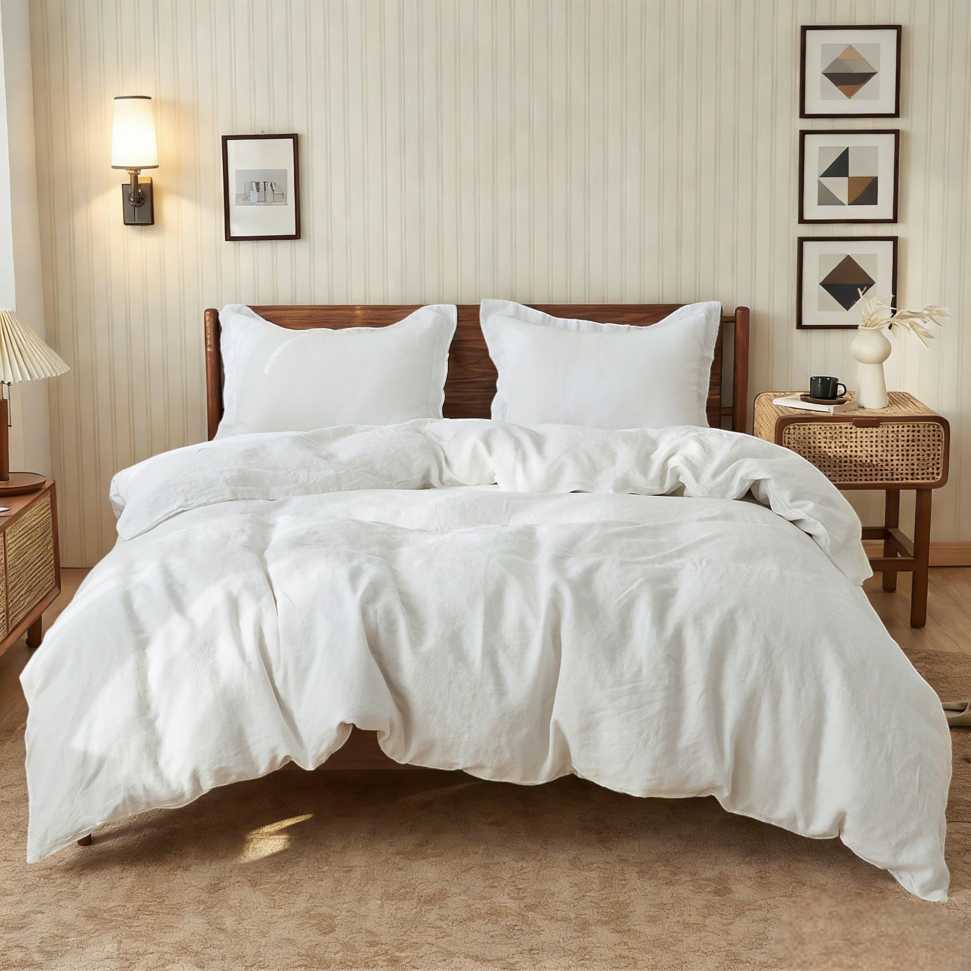 Simple&Opulence 100% Linen Euro Sham Pillow Covers Belgian Flax-Set of 2, Decorative Pillow Cover with Tassels, Boho Shabby Chic Style for Couch/Bed, Natural Linen, 26" x 26"