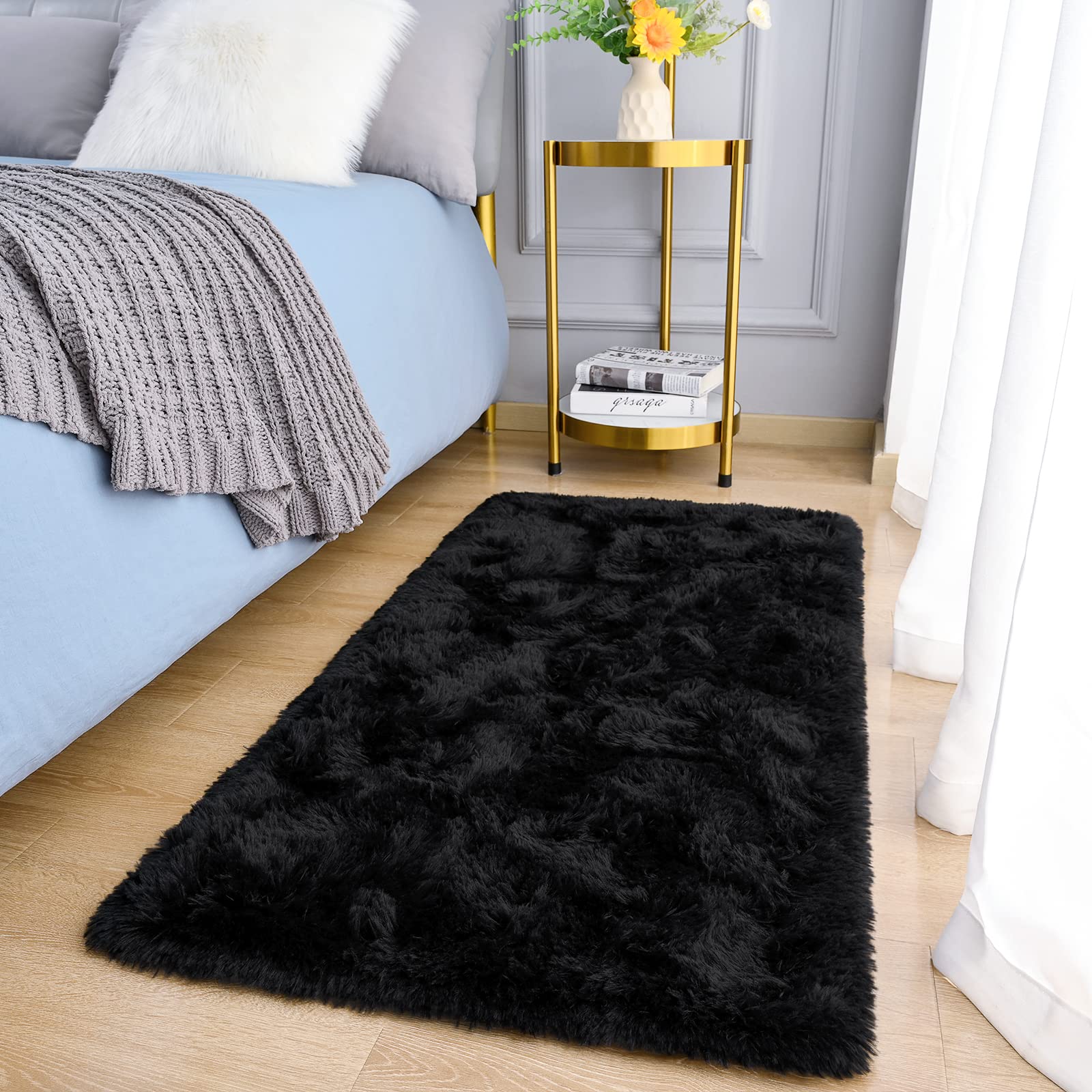 Amearea Yellow 6×9ft Soft Shag Rug, Non-slip Fluffy Carpet for Bedroom, Living Room & Nursery