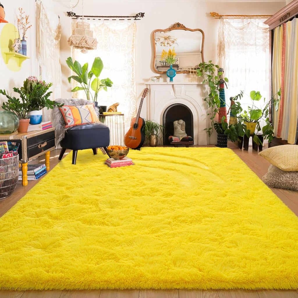 Amearea Yellow 6×9ft Soft Shag Rug, Non-slip Fluffy Carpet for Bedroom, Living Room & Nursery