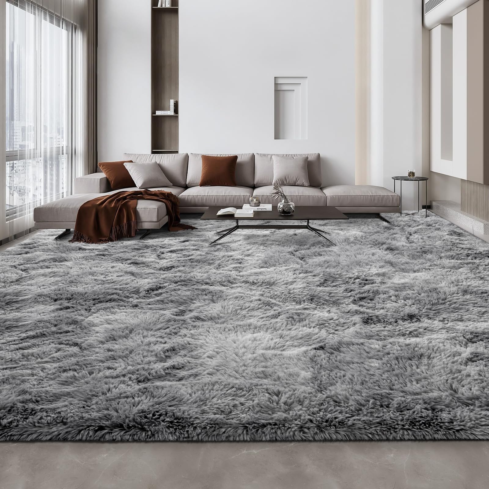 Deerhoo Large Shag Area Rugs 5 x 8, Tie-Dyed Plush Fuzzy Rugs for Living Room, Ultra Soft Fluffy Furry Rug for Bedroom, Indoor Carpet Nursery Rugs for Kids Room Home Decor, Purple